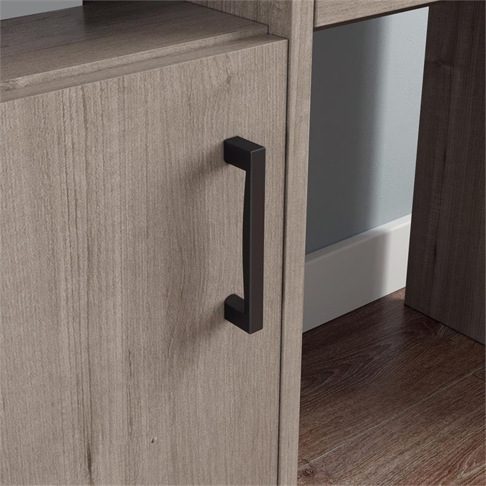 Pemberly Row Engineered Wood Desk with Hutch - Silver Sycamore/Brown Finish | Home Office Furniture for Work & Study | Modern Writing Desk with Storage Shelf