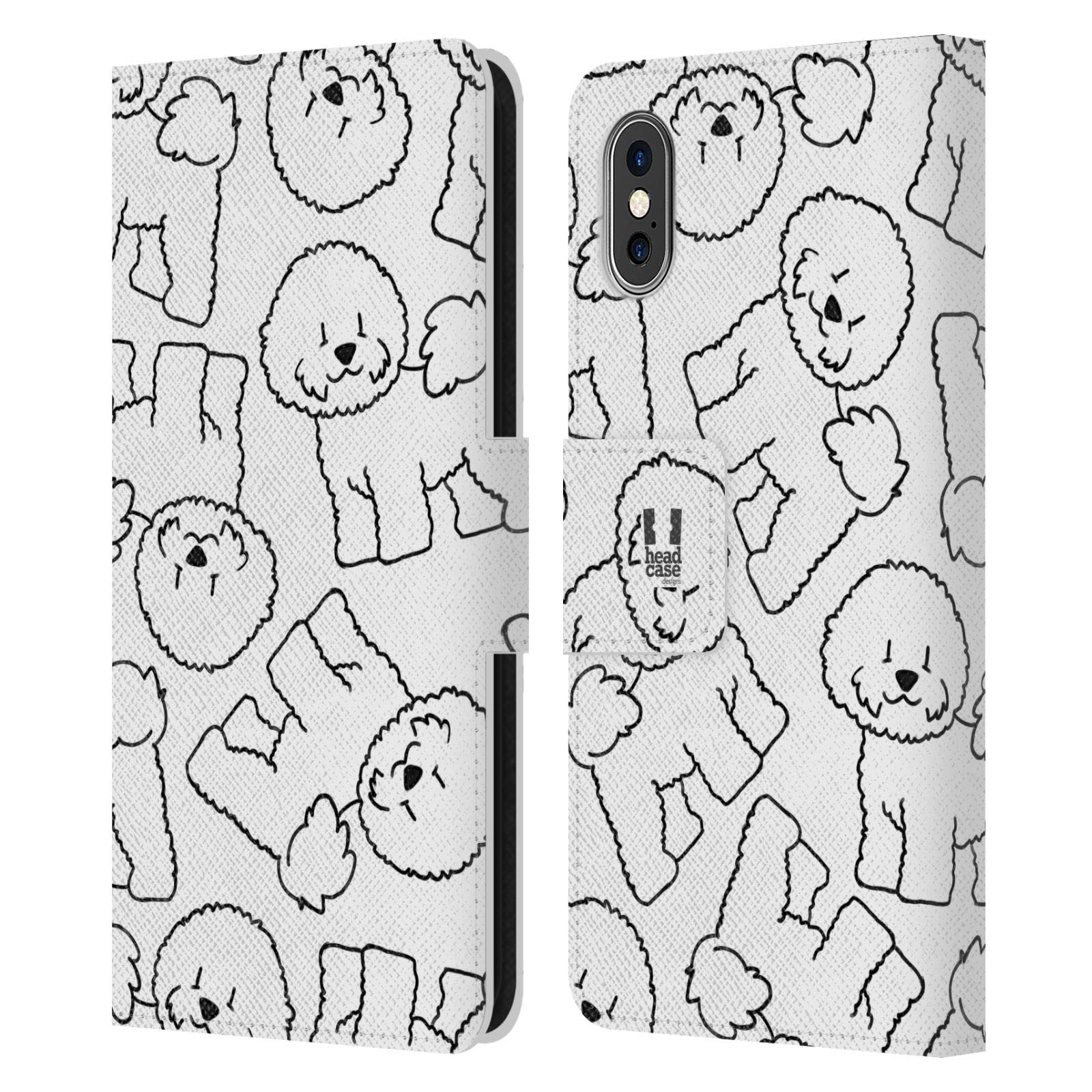Head Case Designs Bichon Frise Dog Breed Pattern Genuine Leather Book Wallet Case with Matching Wallpaper for Apple iPhone X/Xs - Perfect for Pet Lovers & Daily Protection
