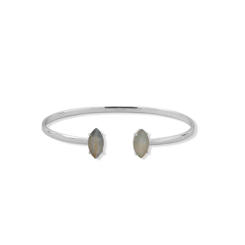 Sterling Silver Rhodium Plated Marquise Labradorite Cuff Bracelet for Women - Elegant Statement Jewelry for Parties, Weddings & Special Occasions
