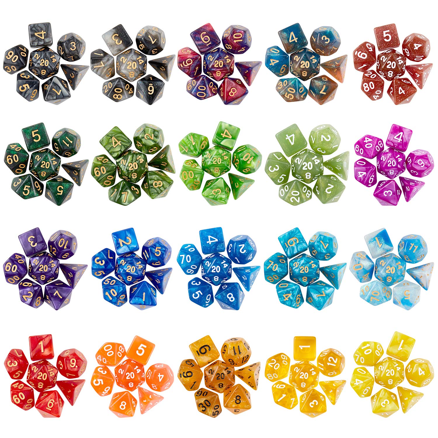 Premium 140-Piece DND Dice Set for Dungeons & Dragons, RPG, MTG - 20 Vibrant Colors with Large Flannel Storage Bag | Perfect for Tabletop Gaming, Campaigns & Gift Giving
