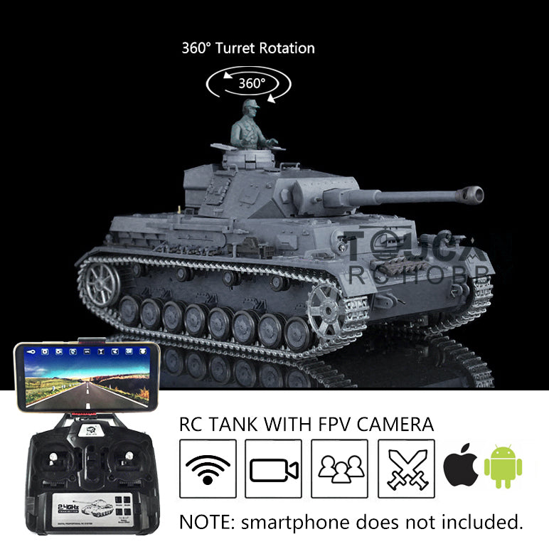 1/16 Henglong Upgraded Panzer IV F2 RC Tank - 3859 Model with FPV Camera, 360° Rotating Turret, Metal Sprocket Wheels & Engine Sound | Military Vehicle Collectible, Battle Simulation & Outdoor Play