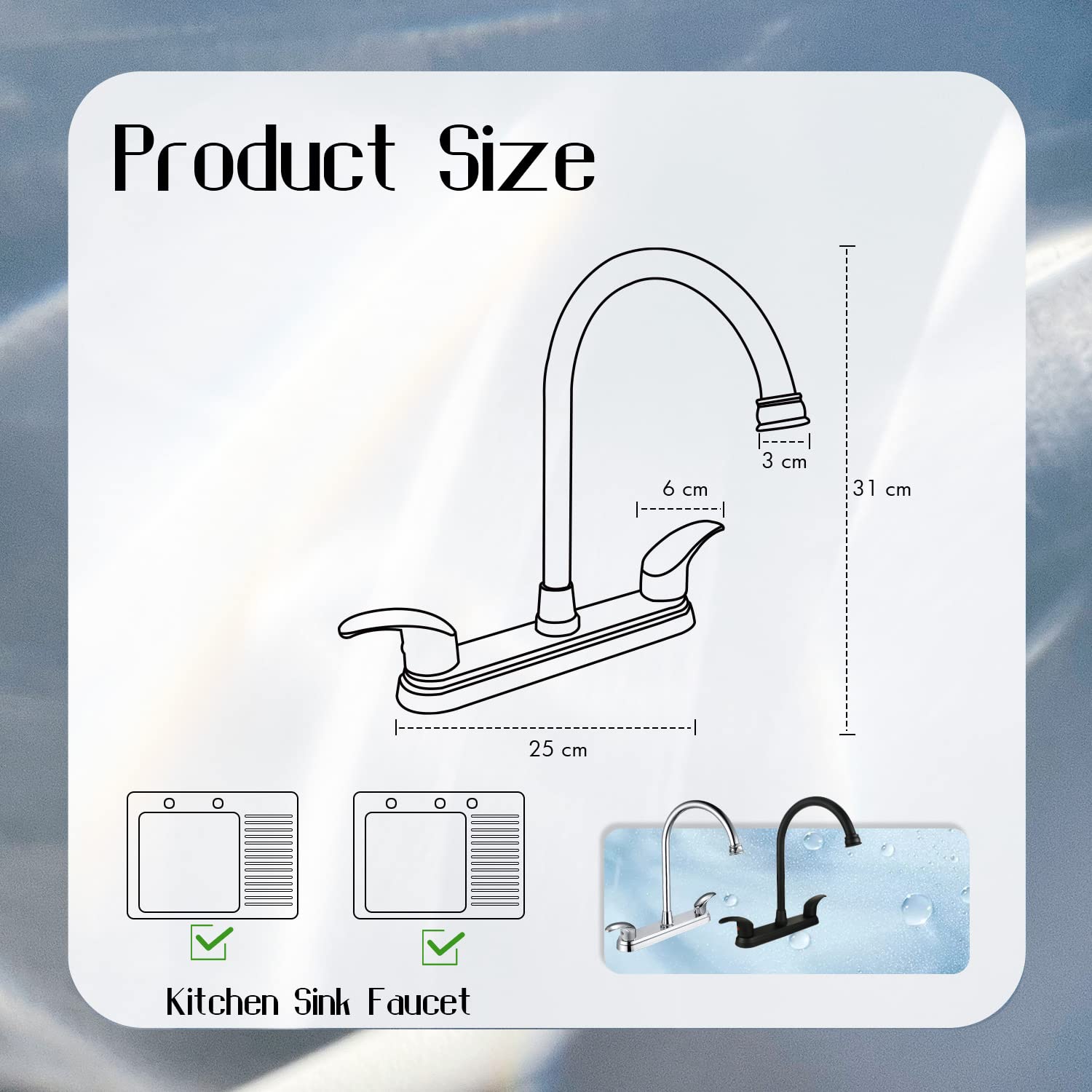 2 Handle High Arc Swivel Kitchen Faucet - Stainless Steel Commercial Sink Faucet with Solid Brass Construction - Modern Chrome Finish 3 Hole Mount (CV-80100) - Perfect for Restaurant, Home Kitchen & Bar Use