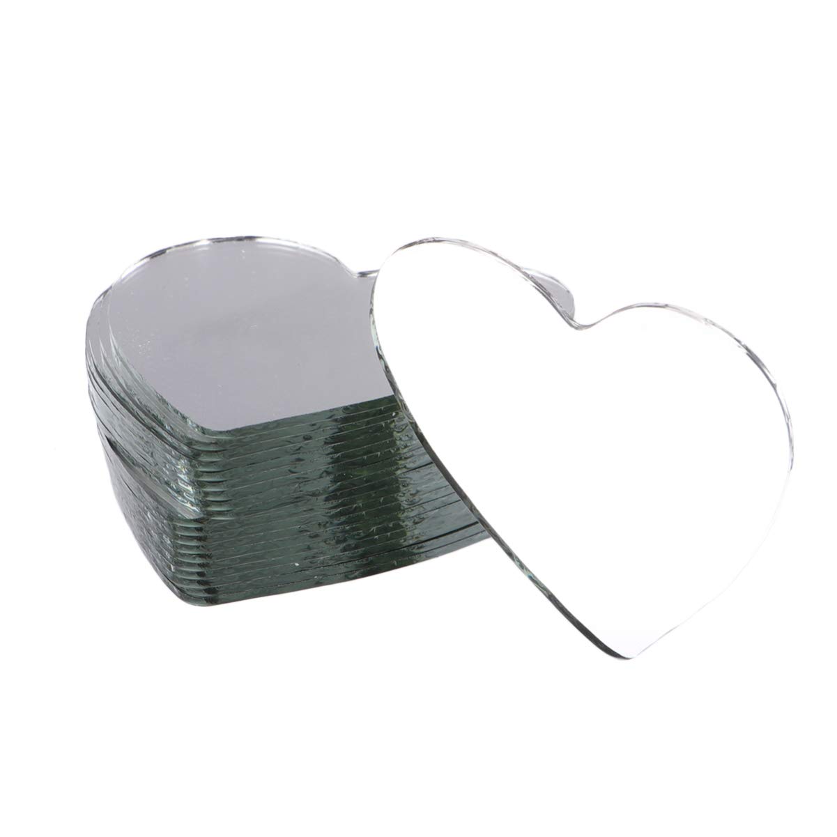Healifty Round Craft Mirror 20 Pcs - Glass Mirror Tiles, Heart Shaped Mini Mirrors for DIY Arts & Crafts, Home Decor, Scrapbooking, and Mosaic Projects