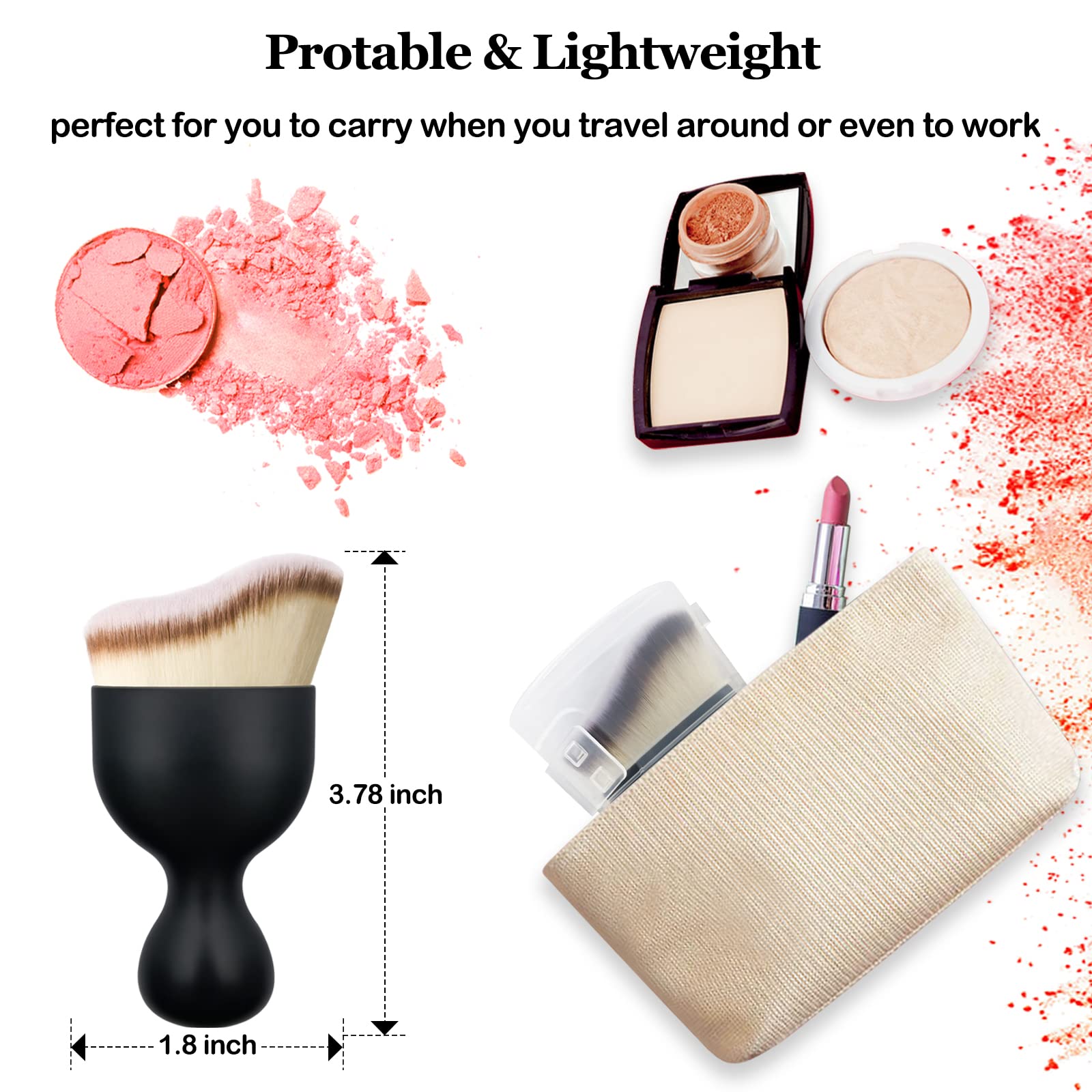 Falliny Foundation Makeup Brush - Flat Kabuki Travel Brush for Liquid, Cream & Powder Cosmetics | Flawless Blending for Face & Body | Perfect for Travel, On-the-Go Makeup & Professional Use