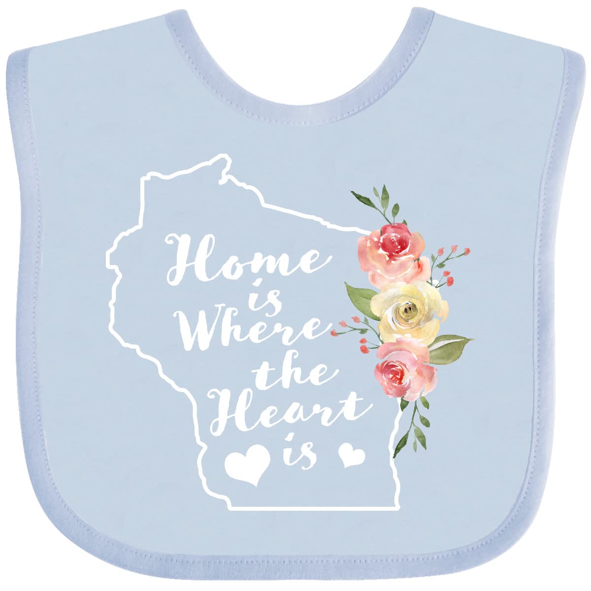 Inktastic Wisconsin Home Is Where the Heart Is Watercolor Floral Baby Bib - Soft Cotton Drool Bib for Infants, Cute Gift for New Moms, Perfect for Feeding Time & Photo Shoots
