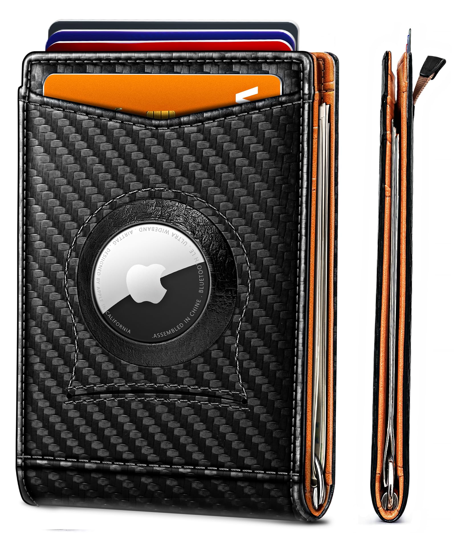 BULLIANT Men's Slim RFID Blocking Wallet with AirTag Slot - Front Pocket Money Clip Wallet Holds 11 Cards - Perfect Gift for Men (Office, Travel, Everyday Carry)