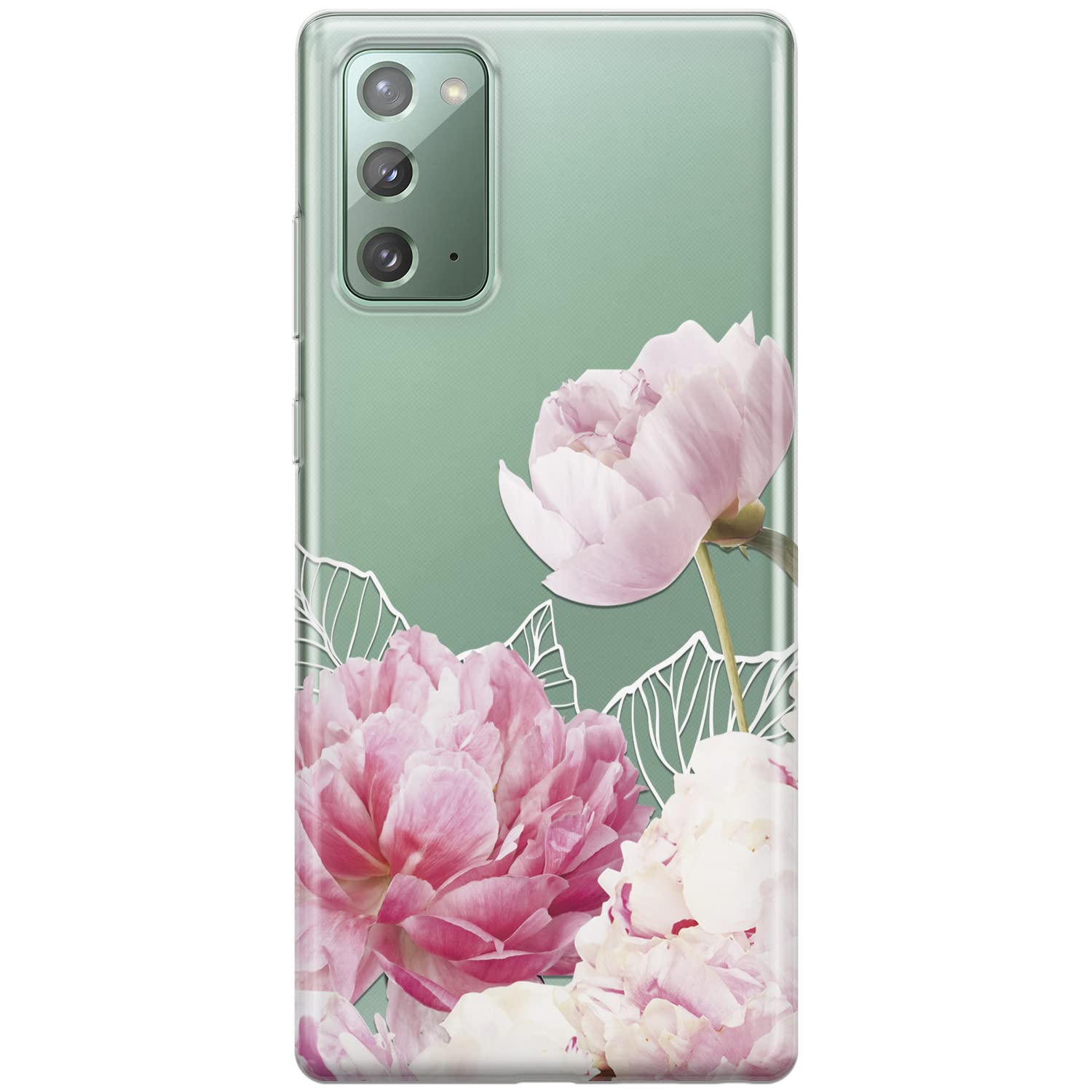 Shockproof Clear Floral Phone Case for Samsung Galaxy S24/S23 Ultra/S22+/S21 FE 5G/S20/Note 20/10 - Pink Peonies Blossom Design, Girly Transparent Bumper Cover | Perfect for Everyday Use, Work, and Special Occasions