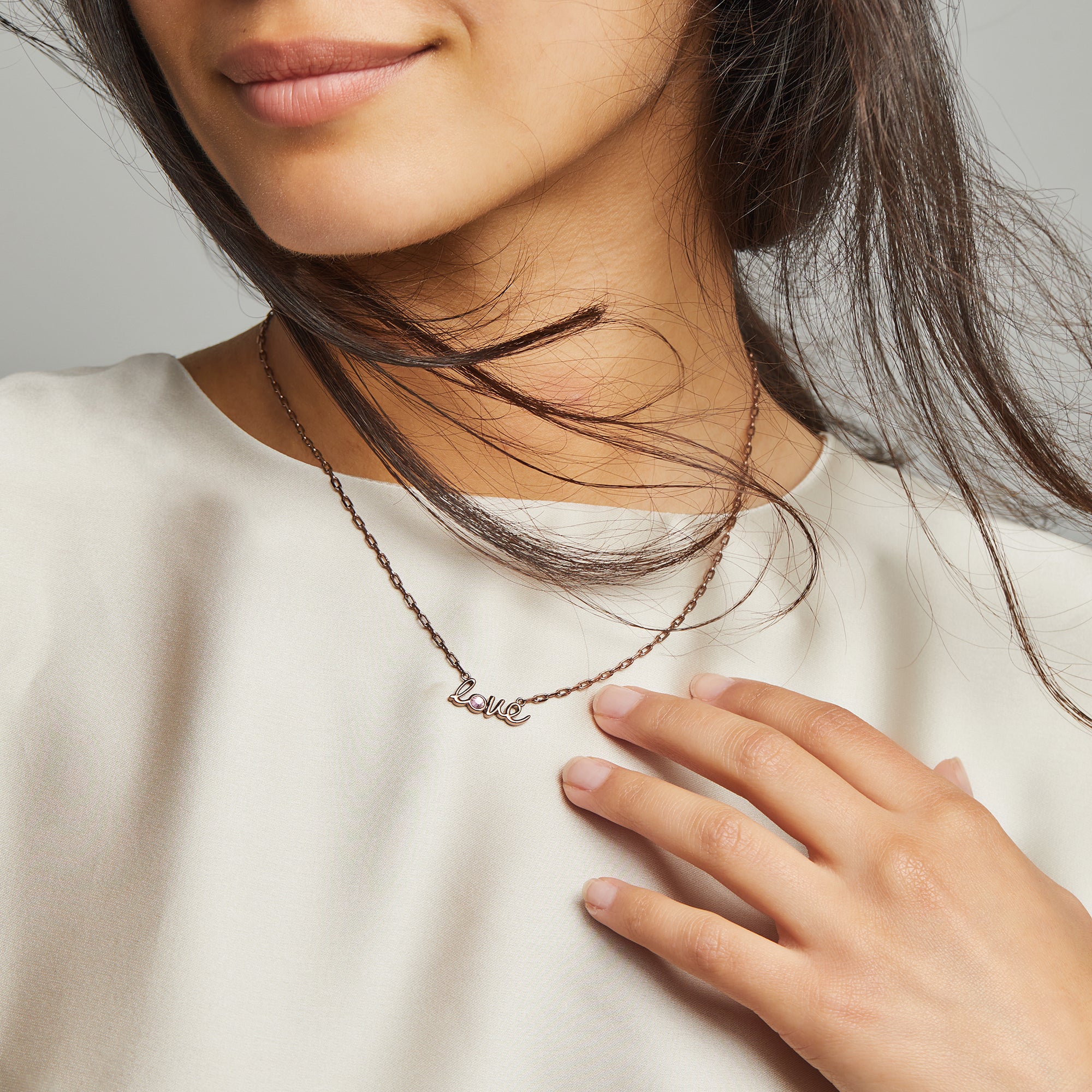 LOVE Script & Crystal Necklace - Adjustable Sterling Silver Pendant for Women - Perfect for Valentine's Day, Anniversary & Romantic Gifts