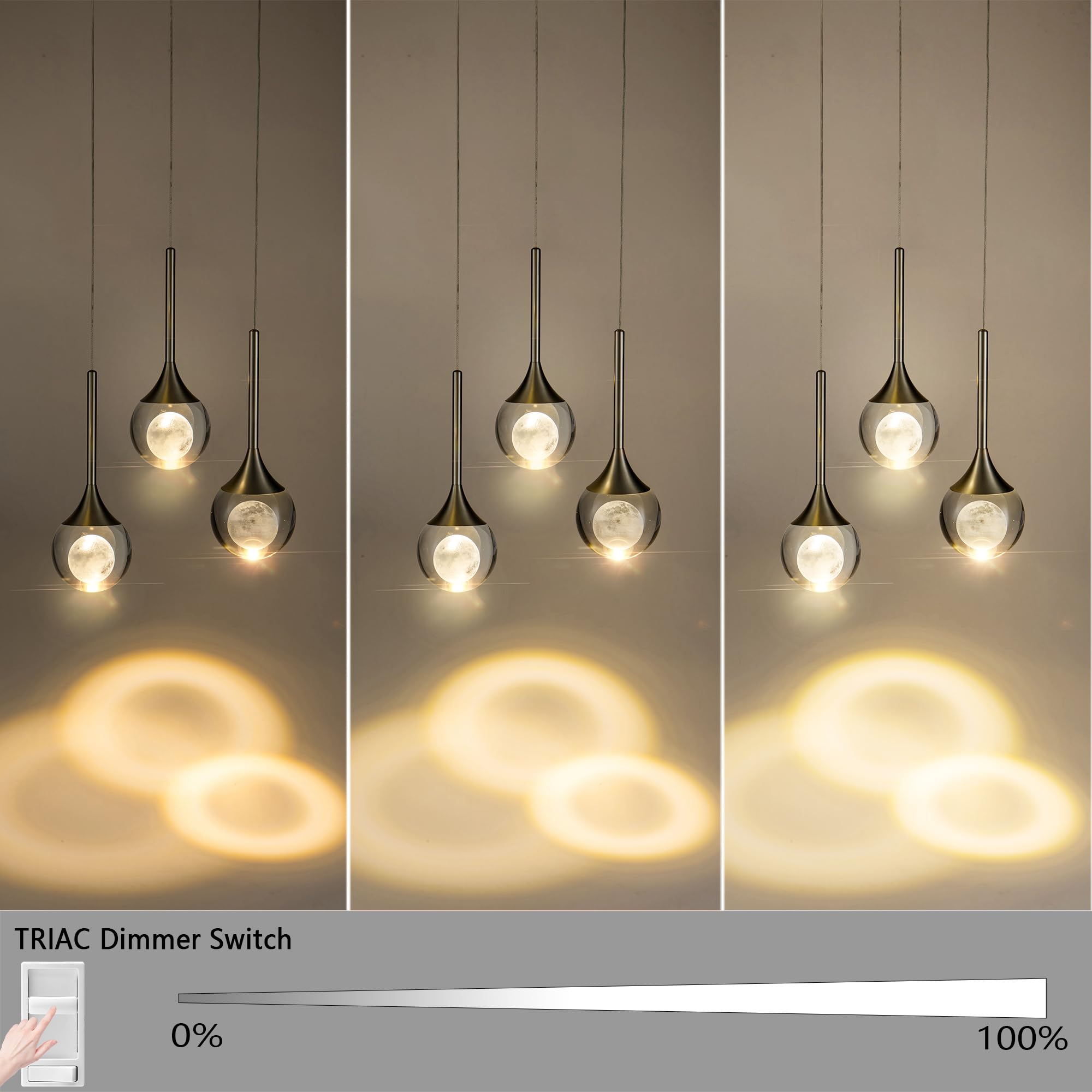 Modern Dimmable 3-Light Cluster Crystal Pendant Lighting Fixture - Chrome Finish for Kitchen Island, Bedroom, Living Room, Dining Room & Bar | Perfect for Ambient Lighting and Home Decor