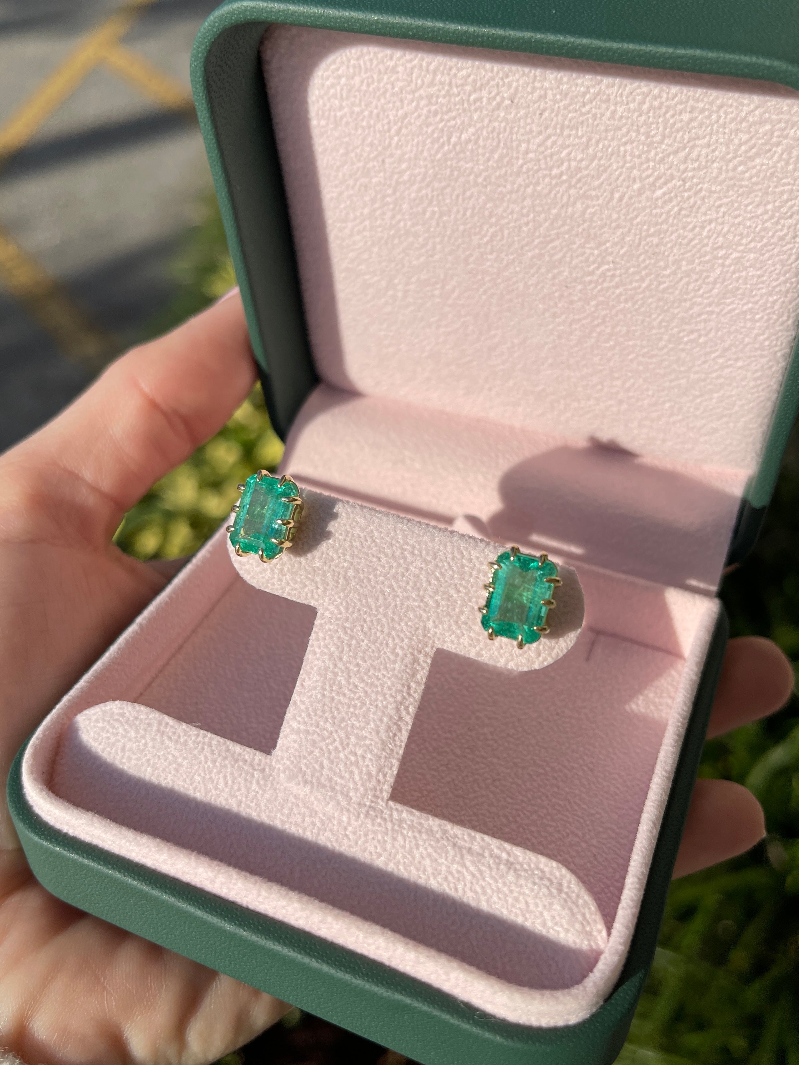 6.24tcw Colombian Emerald Multi-Prong 18K Gold Statement Stud Earrings for Women - Elegant Jewelry for Parties, Weddings & Special Occasions