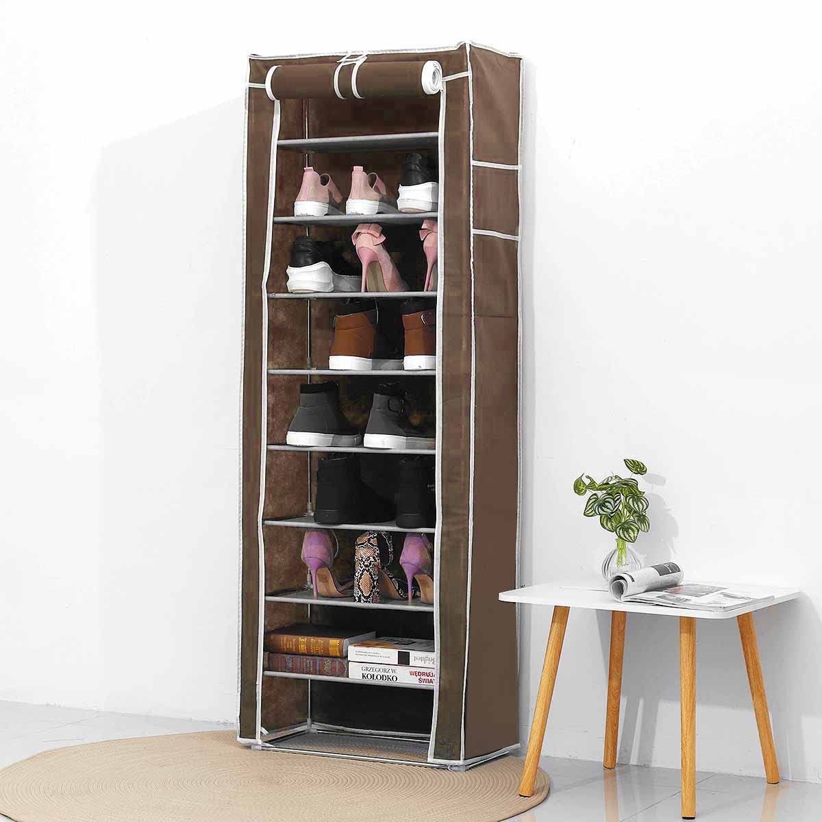 BIVJX Multifunctional Dustproof Portable Steel Stackable Shoe Storage Organizer - 3-Tier Space-Saving Shoe Rack for Hallway, Bedroom, Closet (Coffee) | Perfect for Small Spaces & Shoe Organization