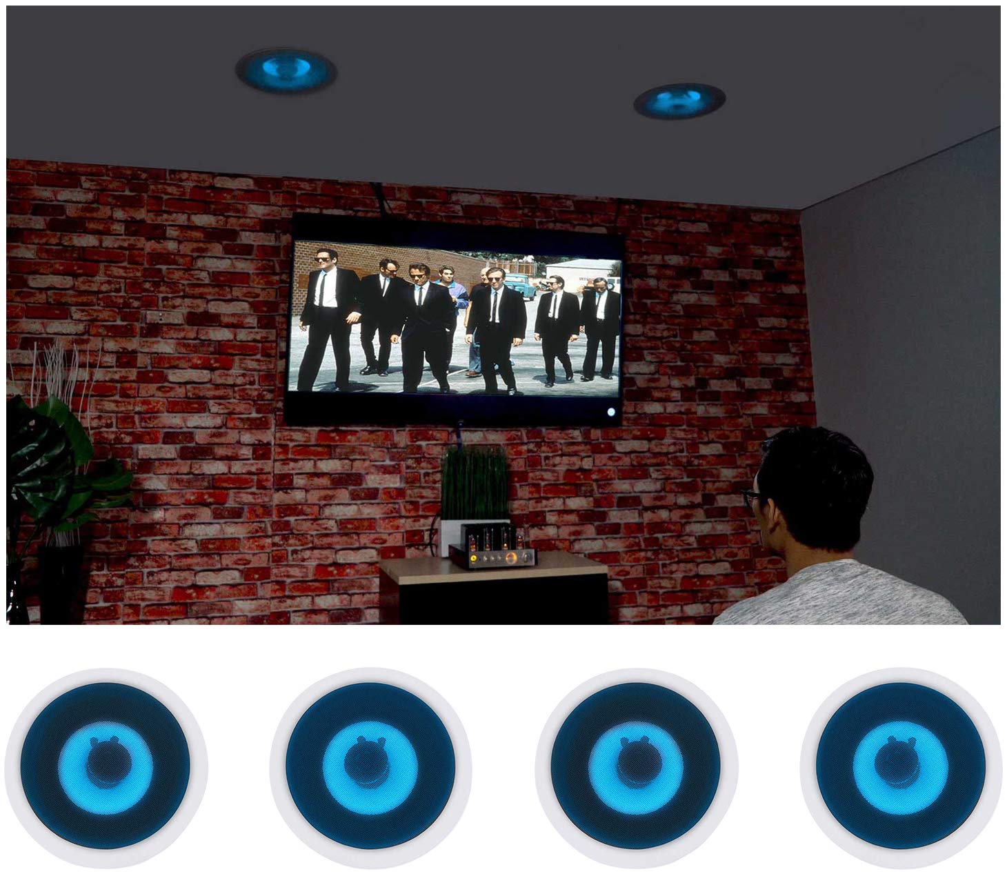 Rockville HC85B-LED 8 Inch 700W In-Ceiling Home Theater Speakers with Blue LED Lighting - Perfect for Home Cinema, Gaming Rooms & Multi-Room Audio Systems