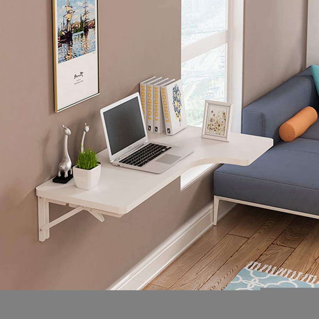 Foldable Wall-Mounted Corner Desk - Space Saving Drop Leaf Computer Table with Double Support for Home Office, Study, Kitchen & Small Spaces