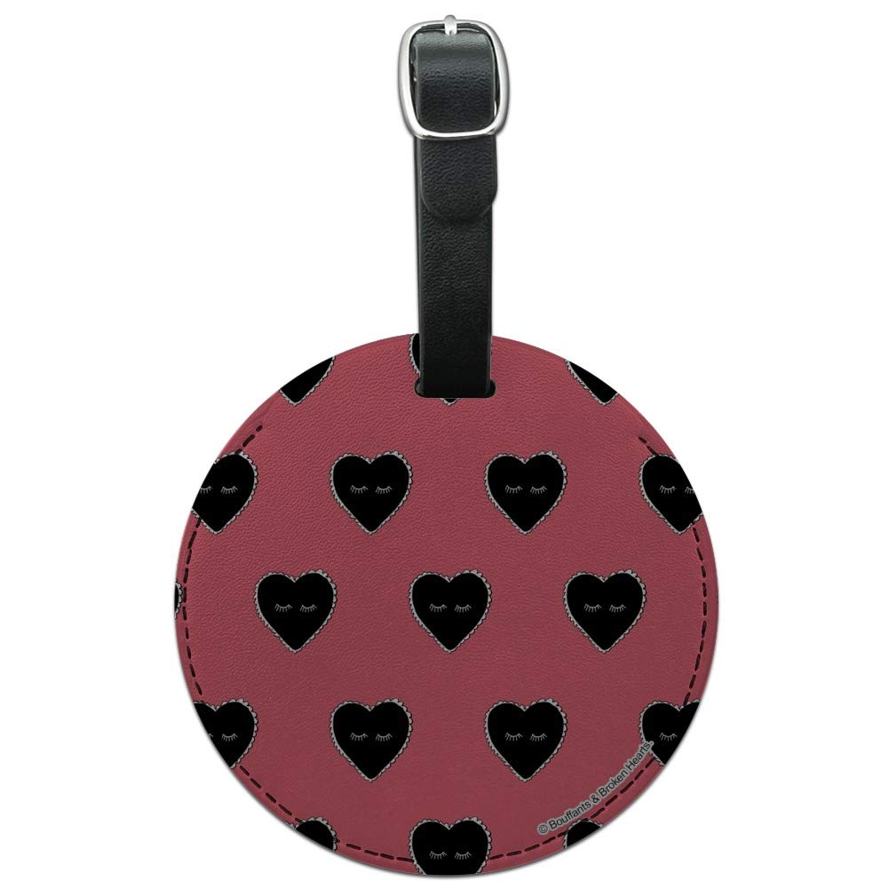 Hearts & Eyelashes Valentine's Day Round Leather Luggage Tag - Personalized ID Card Holder for Travel Bags, Suitcases & Backpacks | Perfect Gift for Couples & Travel Lovers