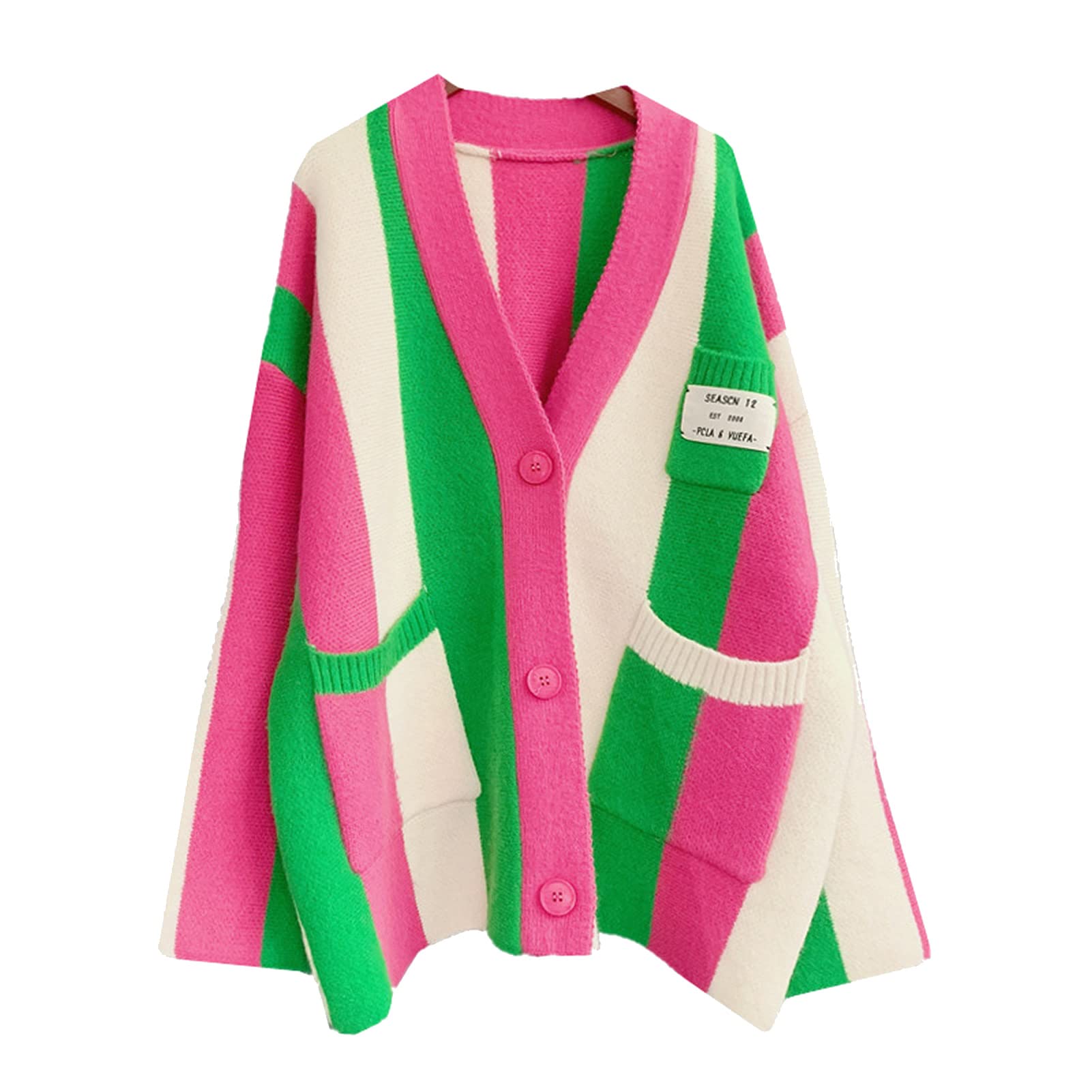 Women's Long Sleeve Cable Knit Color Block Boho Striped Sweater Cardigan - Cozy Fall Winter Pullover for Casual Outfits, Office Wear & Coffee Dates