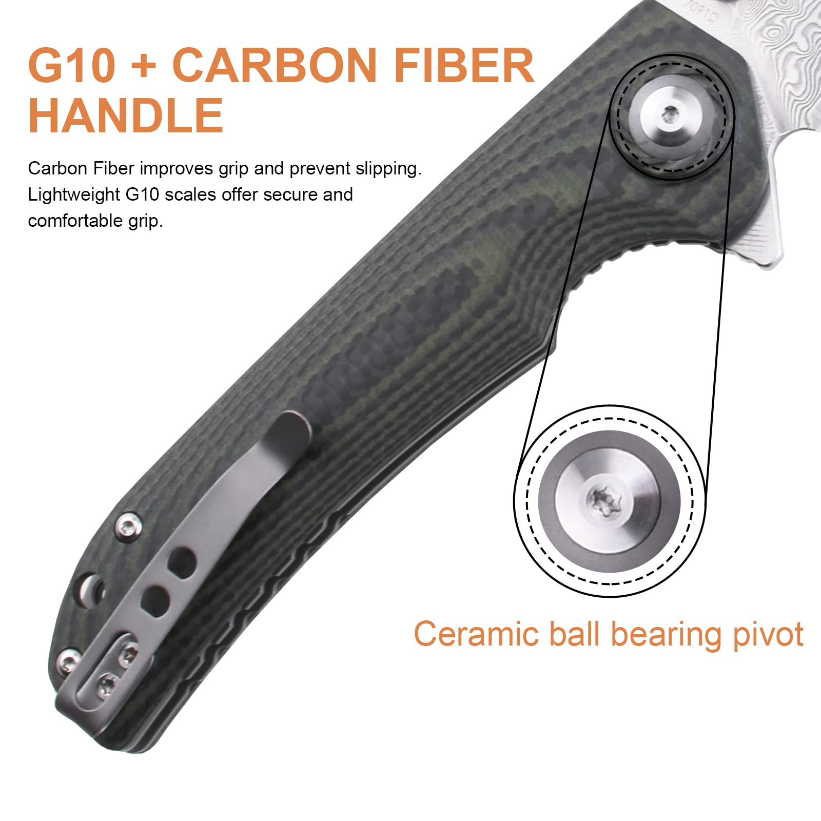 Premium Tortank Folding Knife - VG10 Core 67-Layer Damascus Steel Blade, 3.6