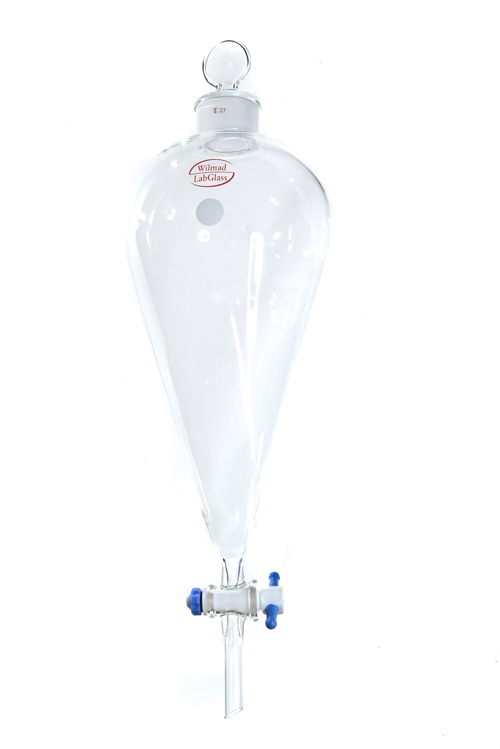 Wilmad-LabGlass LG-8421T-110 1000mL Squibb Separatory Funnel with Standard Taper Glass Stopper & PTFE Plug - Laboratory Glassware for Chemical Extraction, Solvent Separation & Liquid-Liquid Extraction in Chemistry Labs
