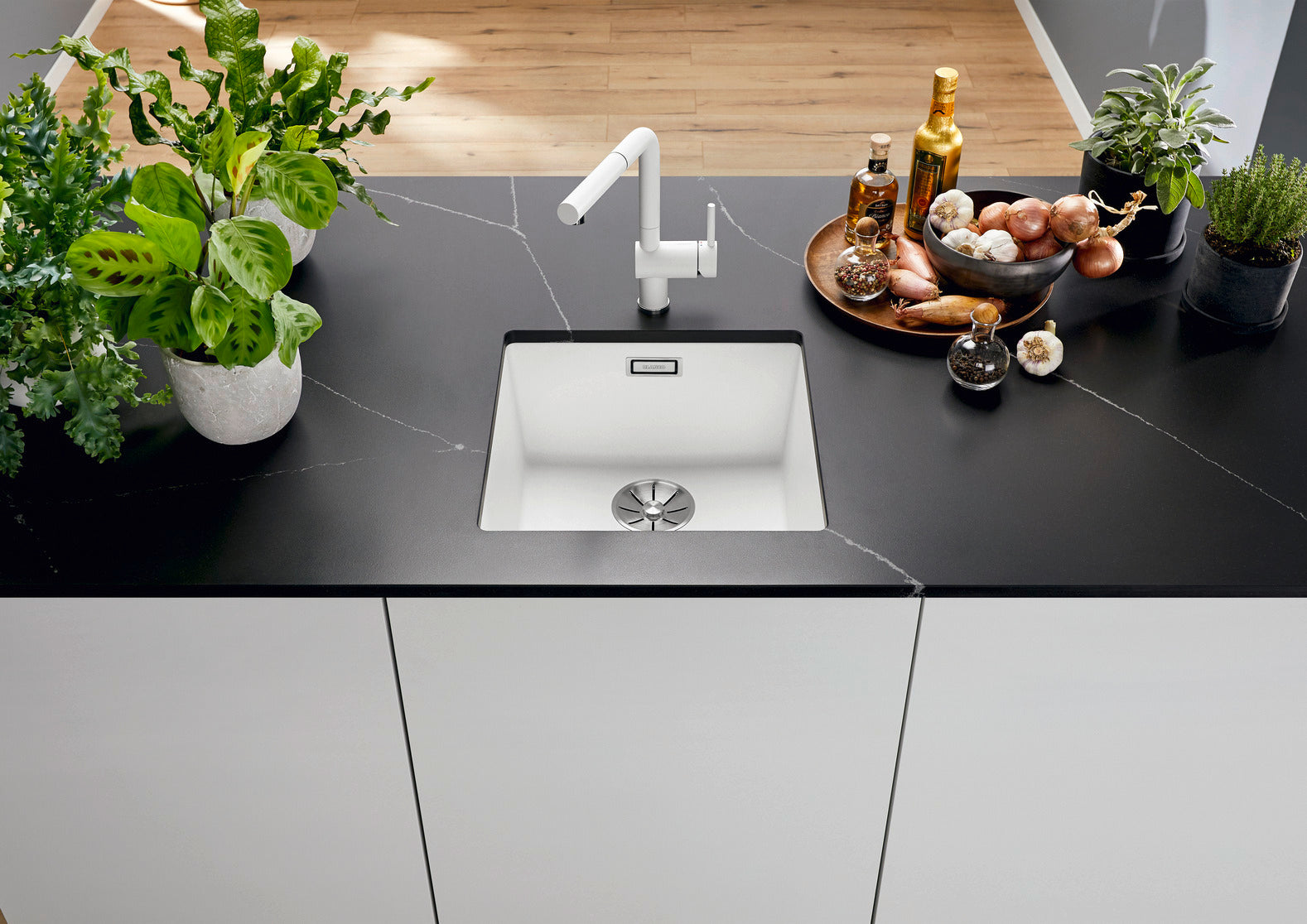 Blanco Subline 400UWK5 Undermount Single Bowl Kitchen Sink - White Porcelain for Modern Home & Restaurant Use