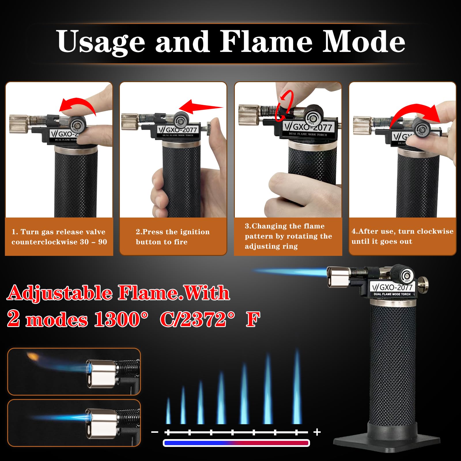 Refillable Butane Torch Lighter with Dual Flame & Adjustable Flame - Perfect for Cigar Smoking, Cooking, Soldering & DIY Projects