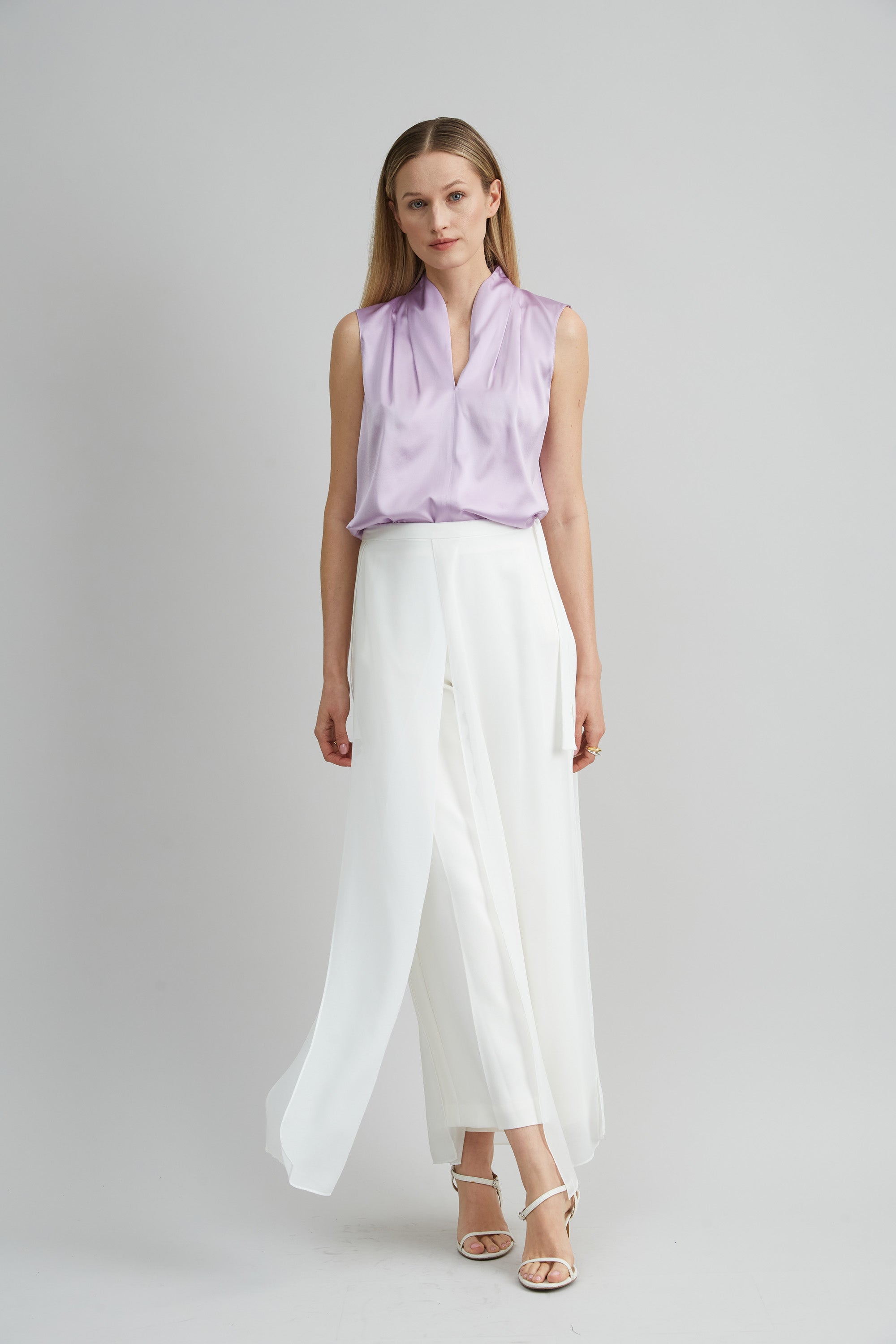 Sleeveless Silk Satin Contour Shirt for Women - Elegant Blouse for Office, Party & Special Occasions