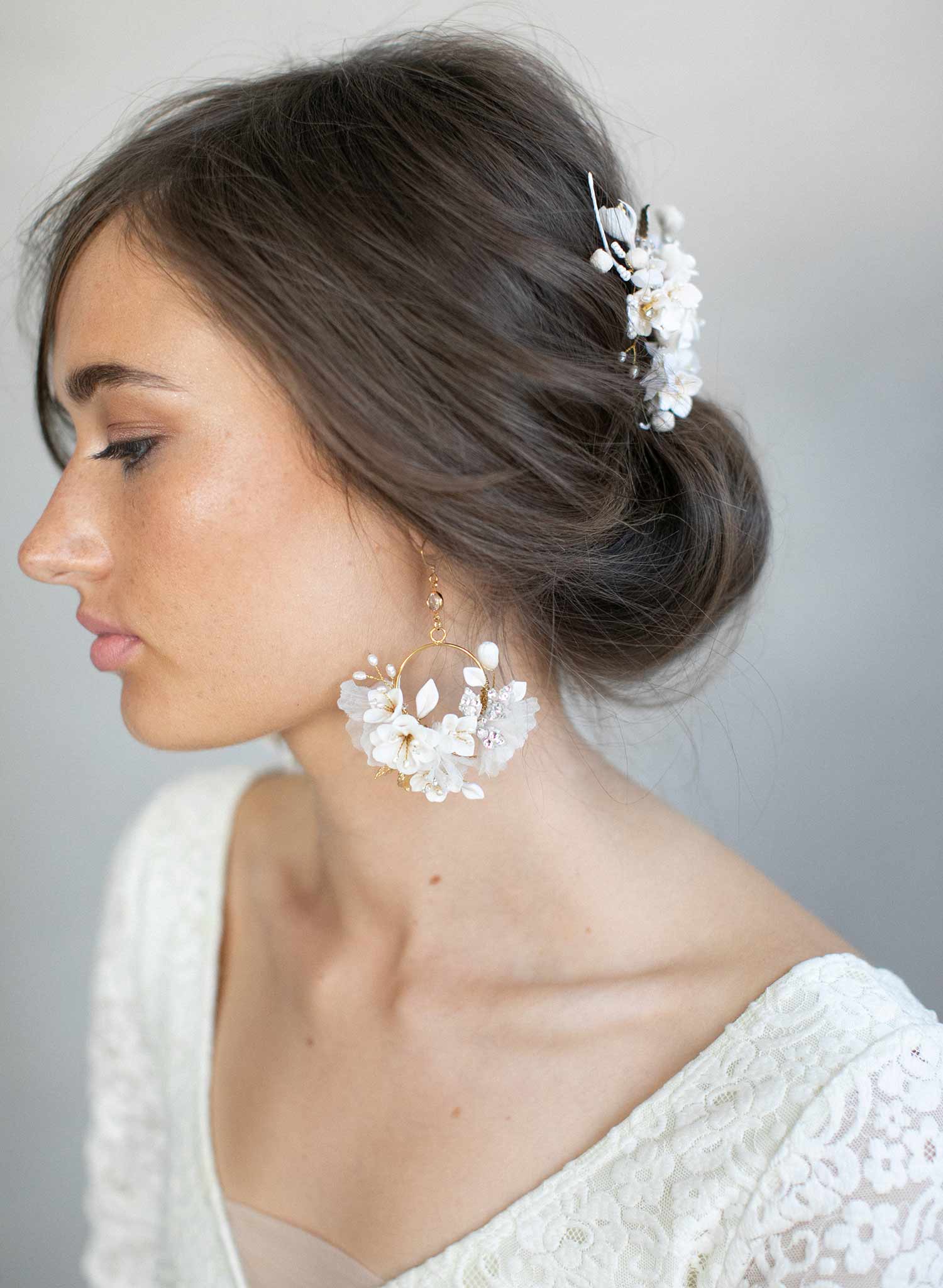 Creamy Blossom & Silk Flower Earrings - Style #951 | Elegant Floral Dangle Earrings for Women, Weddings, Parties & Special Occasions