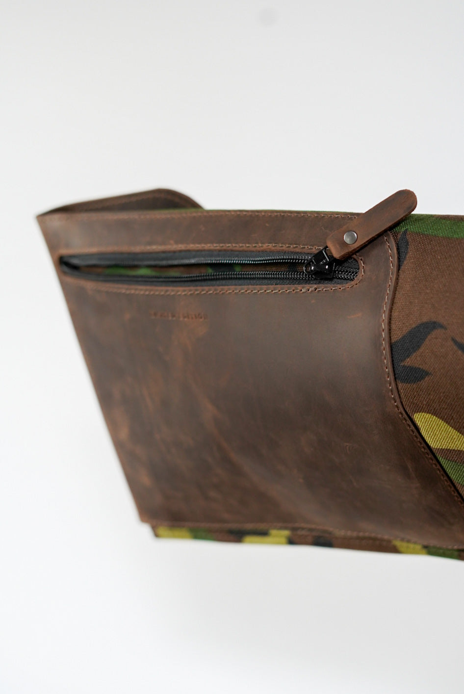 Limited Edition Camo Fishing Rod Case with Brown Leather Accents - Durable Protective Cover for Travel & Outdoor Fishing Gear Storage