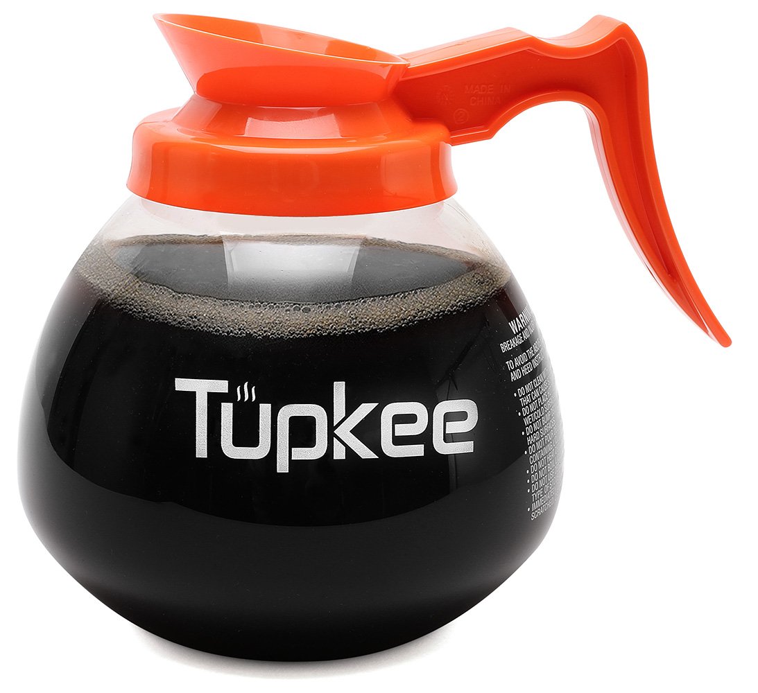 12 Cup Glass Coffee Carafe Replacement (64 oz) - Set of 3 with Black & Orange Handles - Durable Commercial Coffee Decanter for Restaurants, Offices & Home Brewing