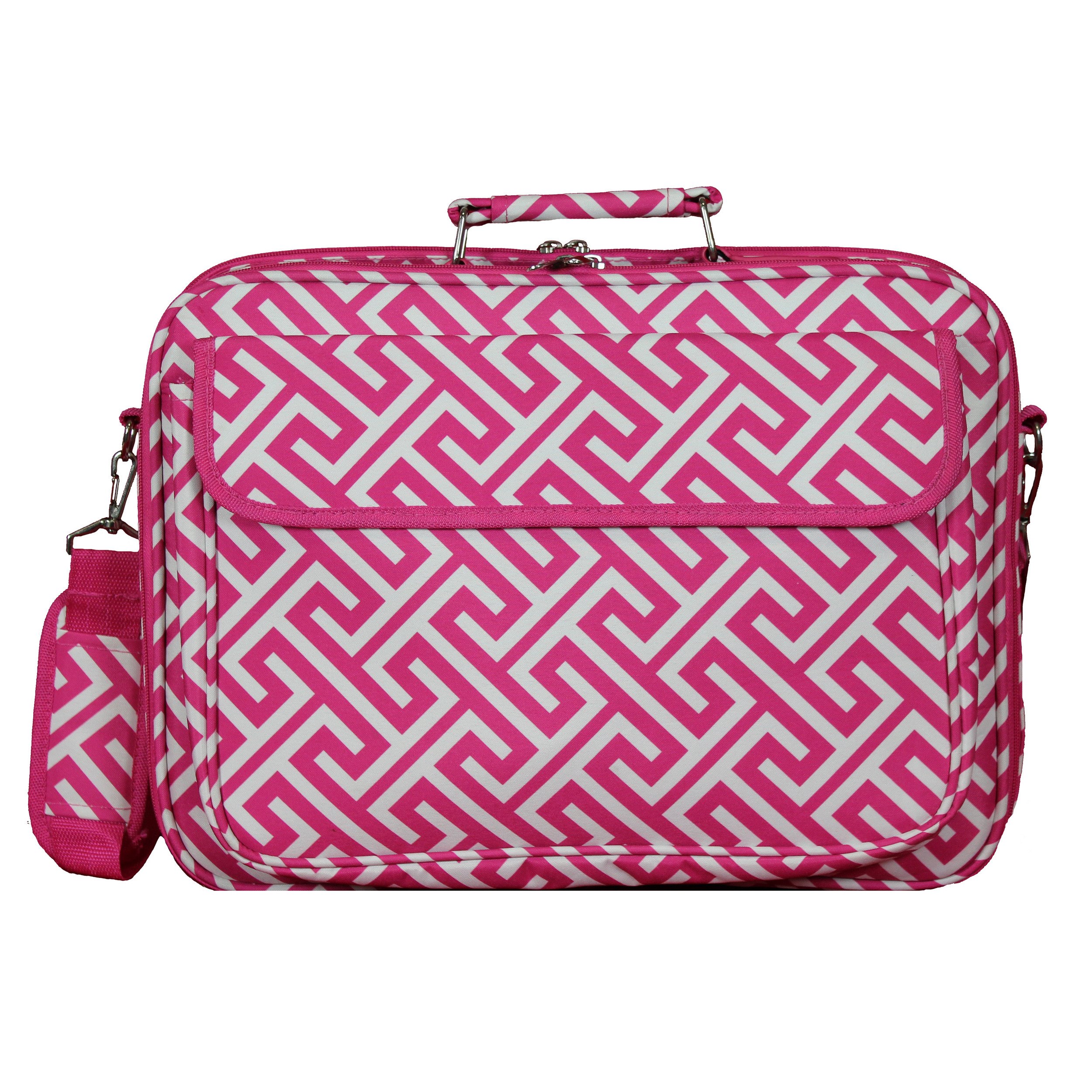 17-inch Laptop Sleeve Case for Travel - Greek Key Pattern in Fuchsia & White | Waterproof Protective Cover for MacBook Pro, Dell, HP | Perfect for Business Trips & College