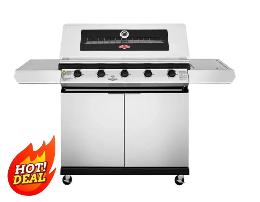 BeefEater BMG1251SB 1200 Series 5-Burner Stainless Steel BBQ Grill with Side Burner & Trolley - Outdoor Gas Grill for Backyard, Patio & Garden Cooking (BBG1250SB/BTR1251SB)