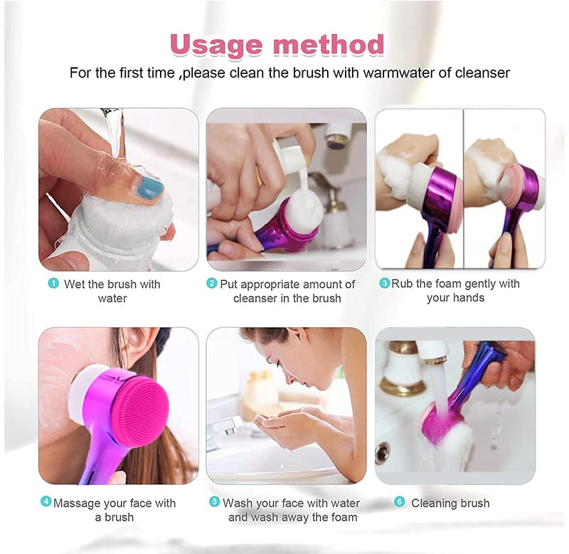 2-in-1 Double-Sided Facial Cleansing Brush with Soft Bristles - Deep Pore Exfoliation, Makeup Removal & Massage (Blue) | Gentle Skin Care for Daily Cleansing & Spa-Like Experience at Home
