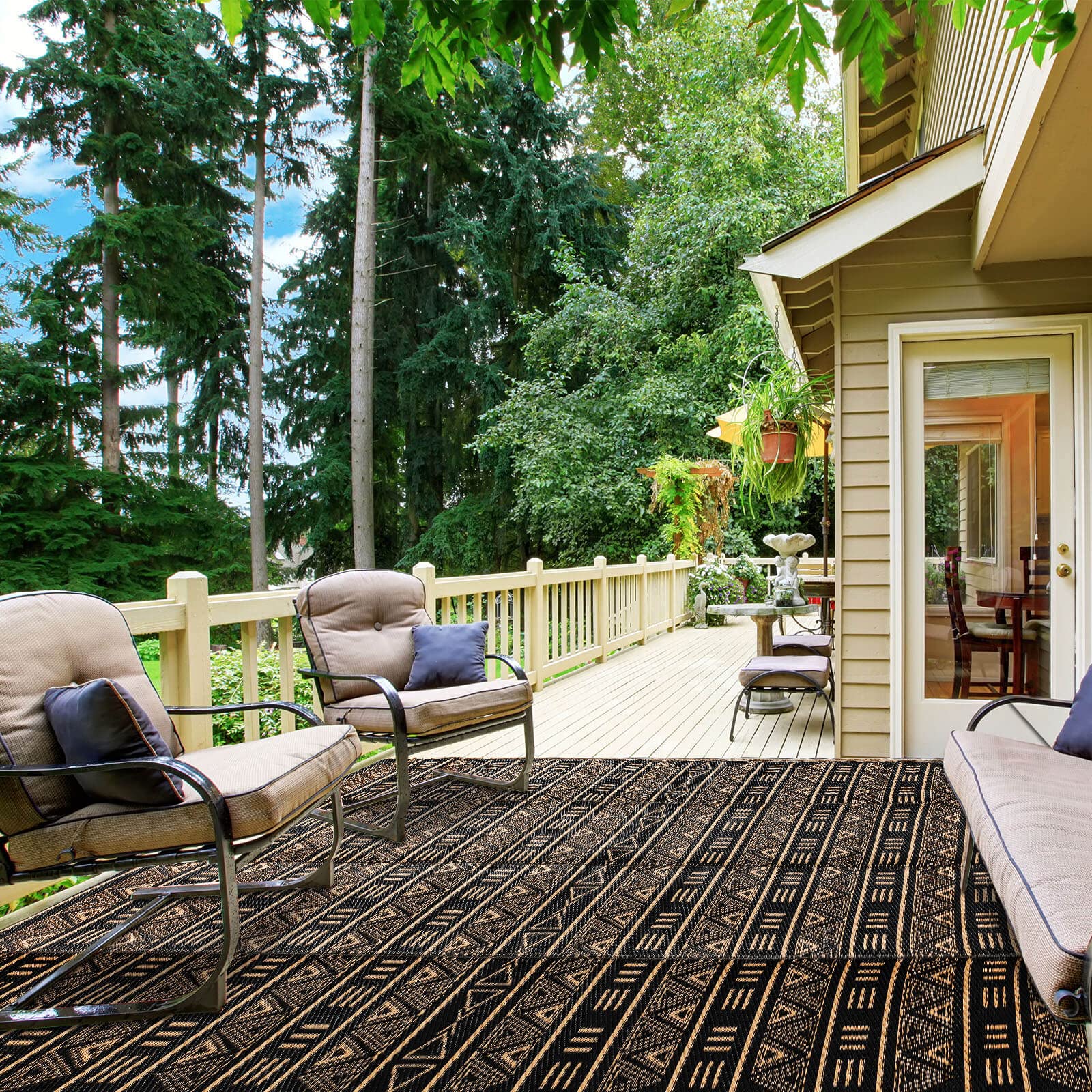Reversible 5x8ft Waterproof Outdoor Rug - Geometric Bohemian Design for Patio, RV, Camping, Beach & Backyard | Portable Plastic Straw Mat for Picnic, Clearance & Decor