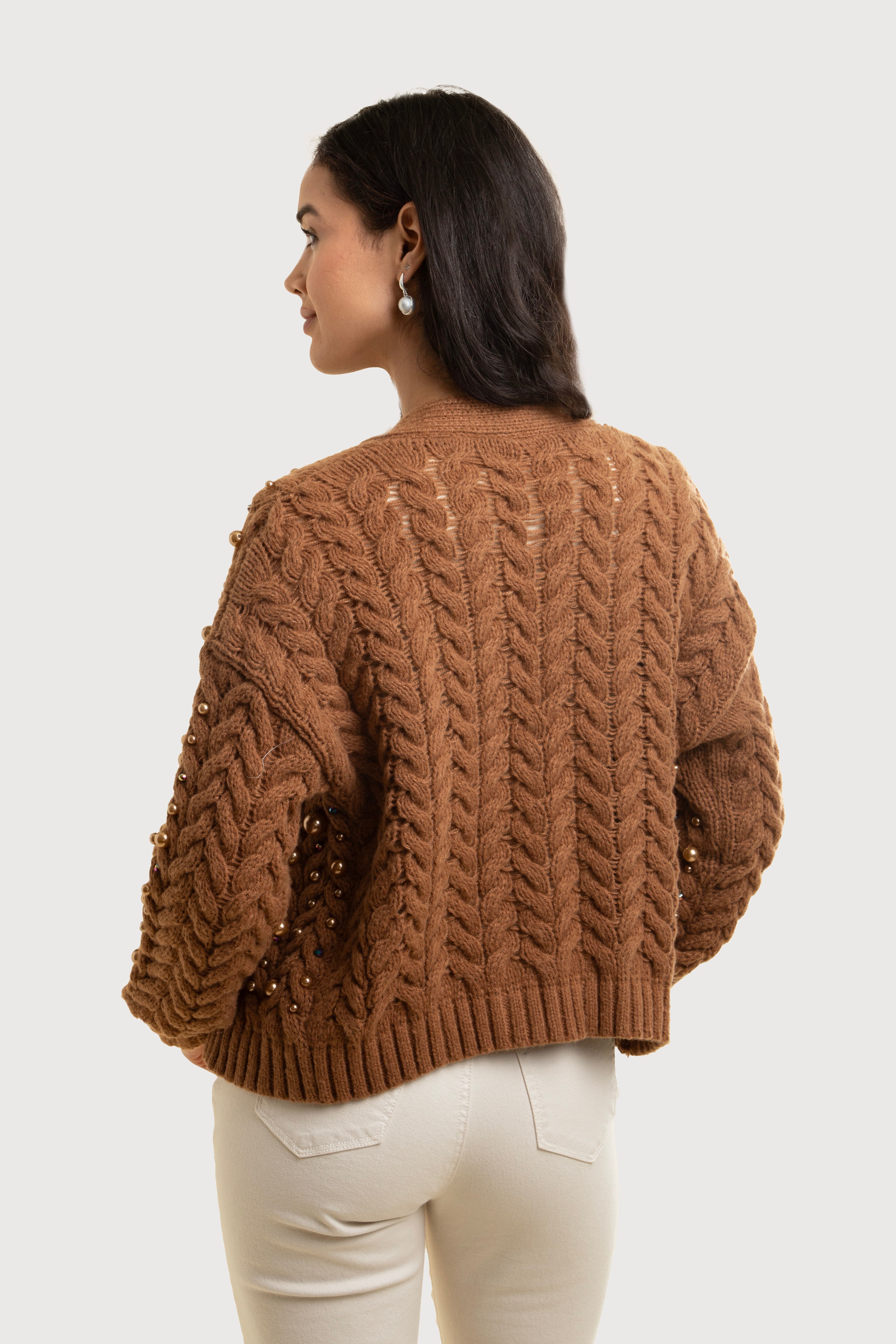 Elegant Holiday Cardigan with Pearl Knit Details - Perfect for Christmas Parties & Cozy Winter Evenings