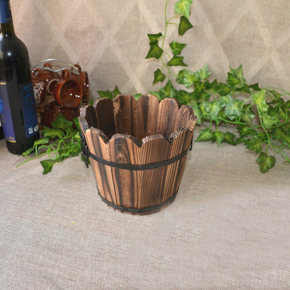 Rustic Wooden Bucket Planter - Half Whisky Barrel Style Indoor/Outdoor Plant Pot with Bamboo Accents | Perfect for Home Decor, Garden, Patio & Farmhouse Style Plants