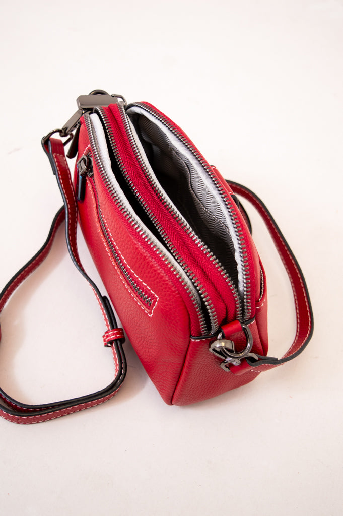 Emma 88160 Genuine Leather Handbag for Women - Stylish Red Crossbody Purse for Work, Travel & Everyday Use