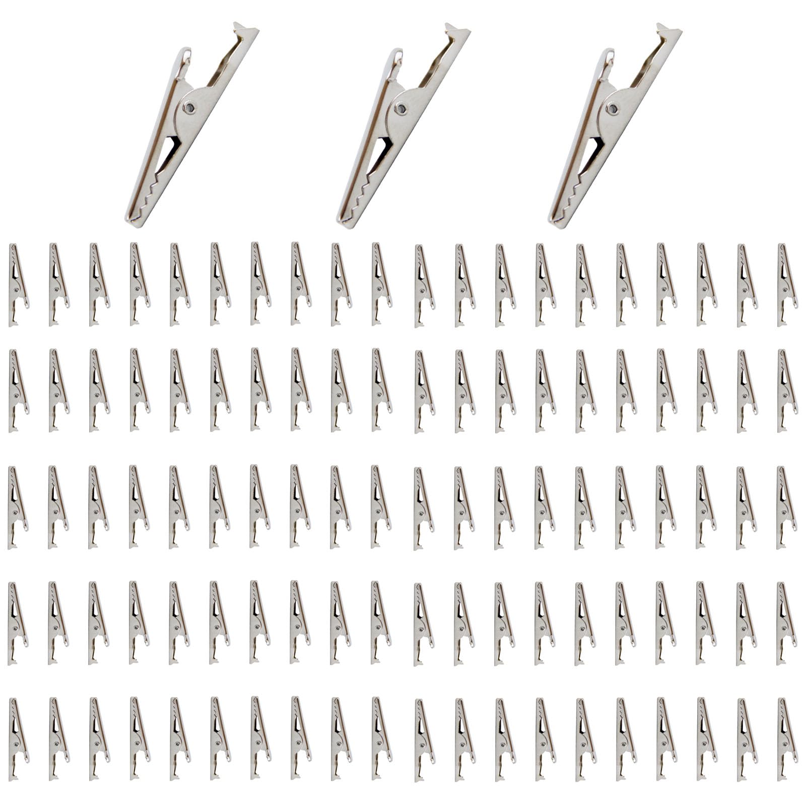 100 PCS 35mm Silver Tone Nickel Plated Metal Alligator Clips - Spring Loaded Crocodile Clamps for Electrical Testing, Laboratory Work, Cable Leads & DIY Projects - Perfect for Circuit Board Repair, Jewelry Making and Crafting