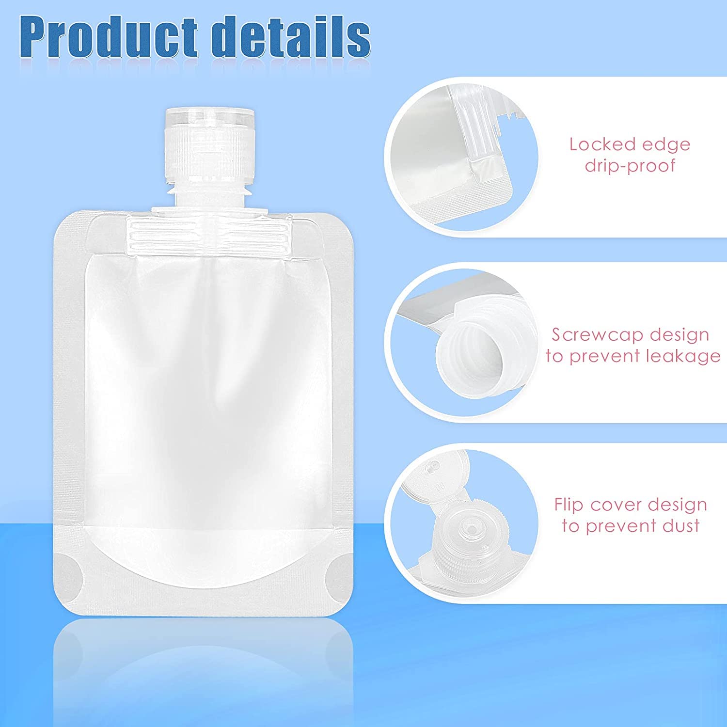 Anugrah Travel Squeeze Pouch Set - Leak-Proof Refillable Cosmetic Bags (30ml/50ml/100ml) for Makeup, Lotion, Shampoo & Hand Soap | Portable Stand-Up Design Perfect for Travel, Gym & Daily Essentials