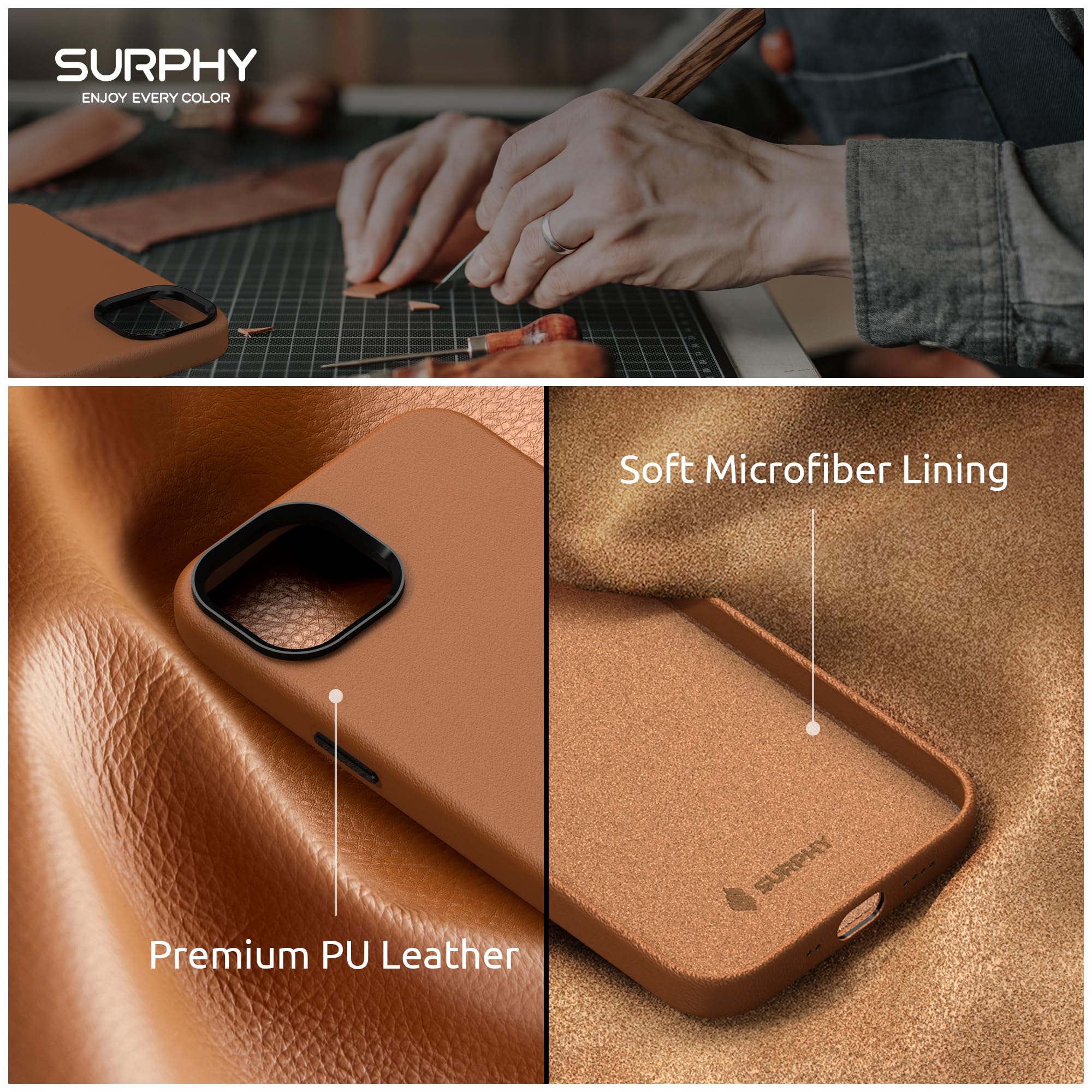 SURPHY Premium Faux Leather iPhone 13 Mini Case (5.4 inch 2021) with Metallic Buttons & Microfiber Lining - Slim Protective Phone Cover for Women & Men - Perfect for Work, Travel & Everyday Use