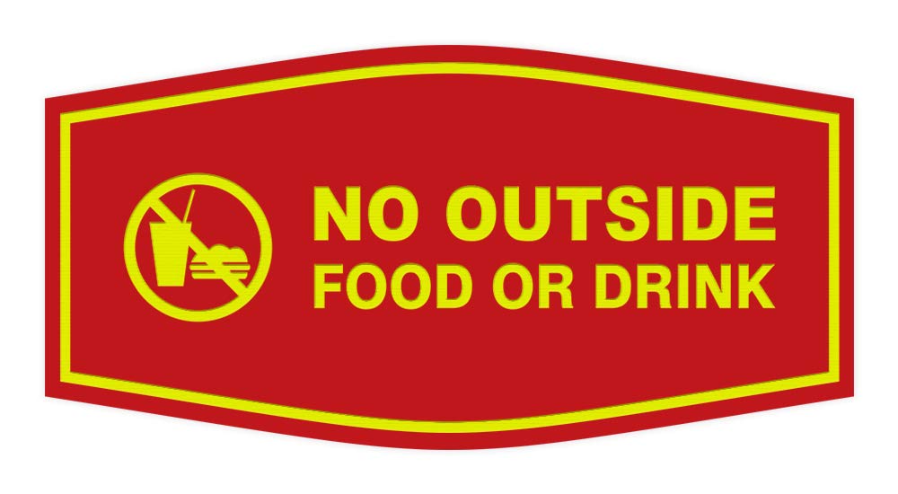 No Outside Food or Drink Sign - Large 12x18 Inch, Red/Yellow, Durable Plastic for Restaurants, Cafes, Offices (Indoor/Outdoor Use)