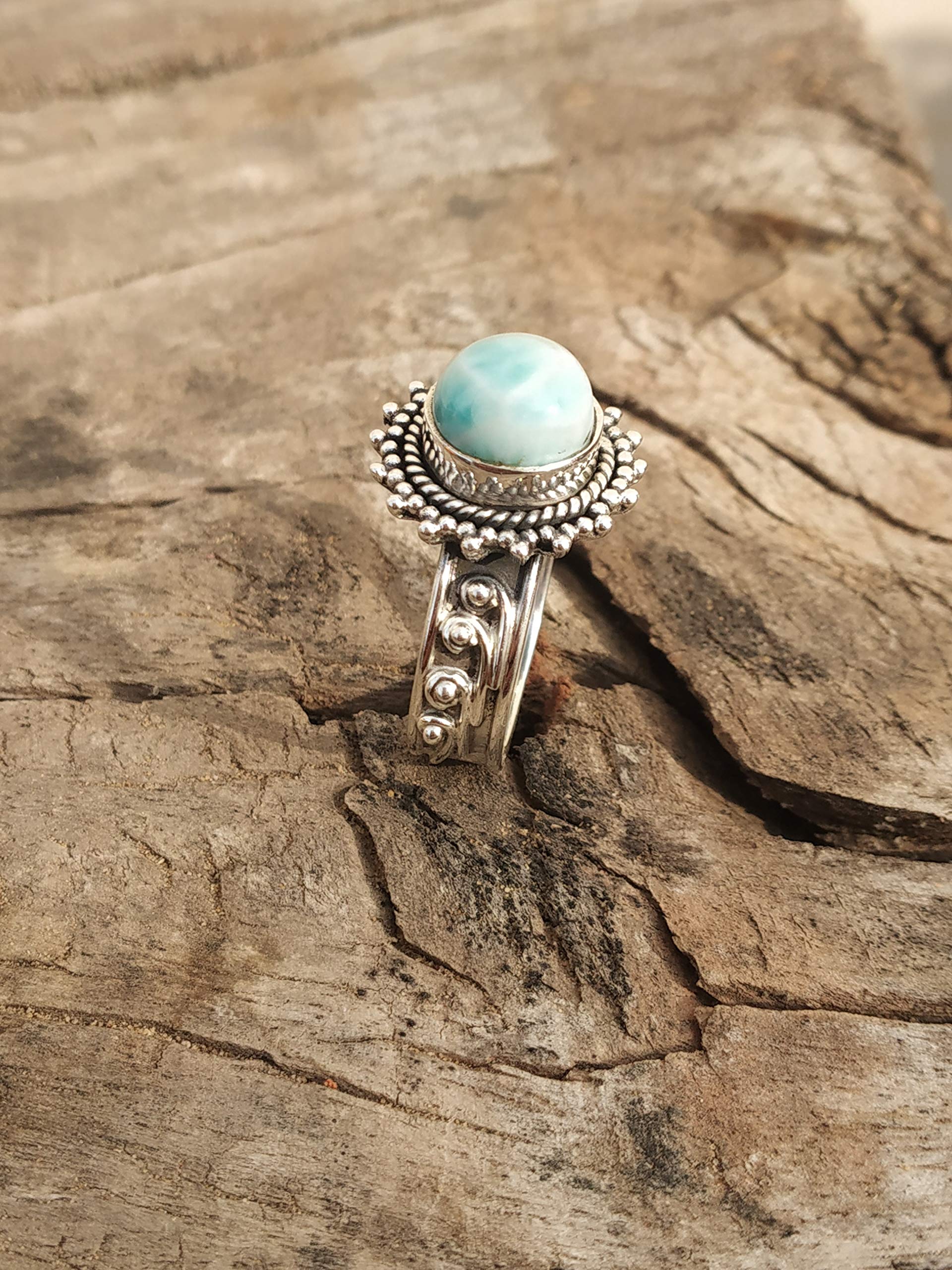Larimar Ring Sterling Silver | Dominican Republic Stone Jewelry | Boho Vintage Style Promise Ring | Anniversary & Bridesmaid Gift for Her | Perfect for Weddings, Beach Vacations & Boho Fashion