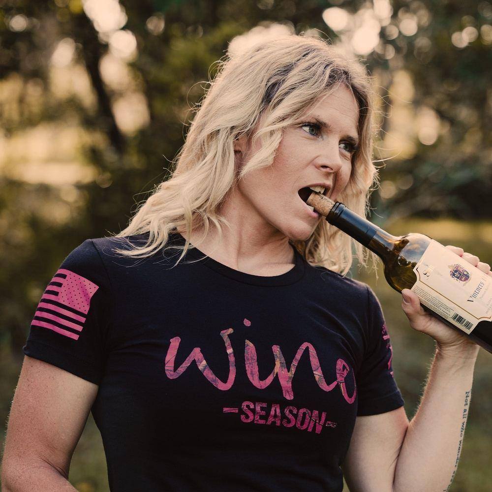 Realtree Xtra Women's Wine Season T-Shirt - Black Camo Hunting Shirt for Outdoor Adventures & Casual Wear