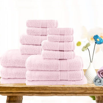 14-Piece Lightweight Soft Cotton Bath Towel Set - Baby Pink | Ultra Absorbent & Quick-Drying for Spa, Beach, Gym & Nursery Use