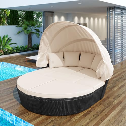 I-black Rattan + Beige Cushion