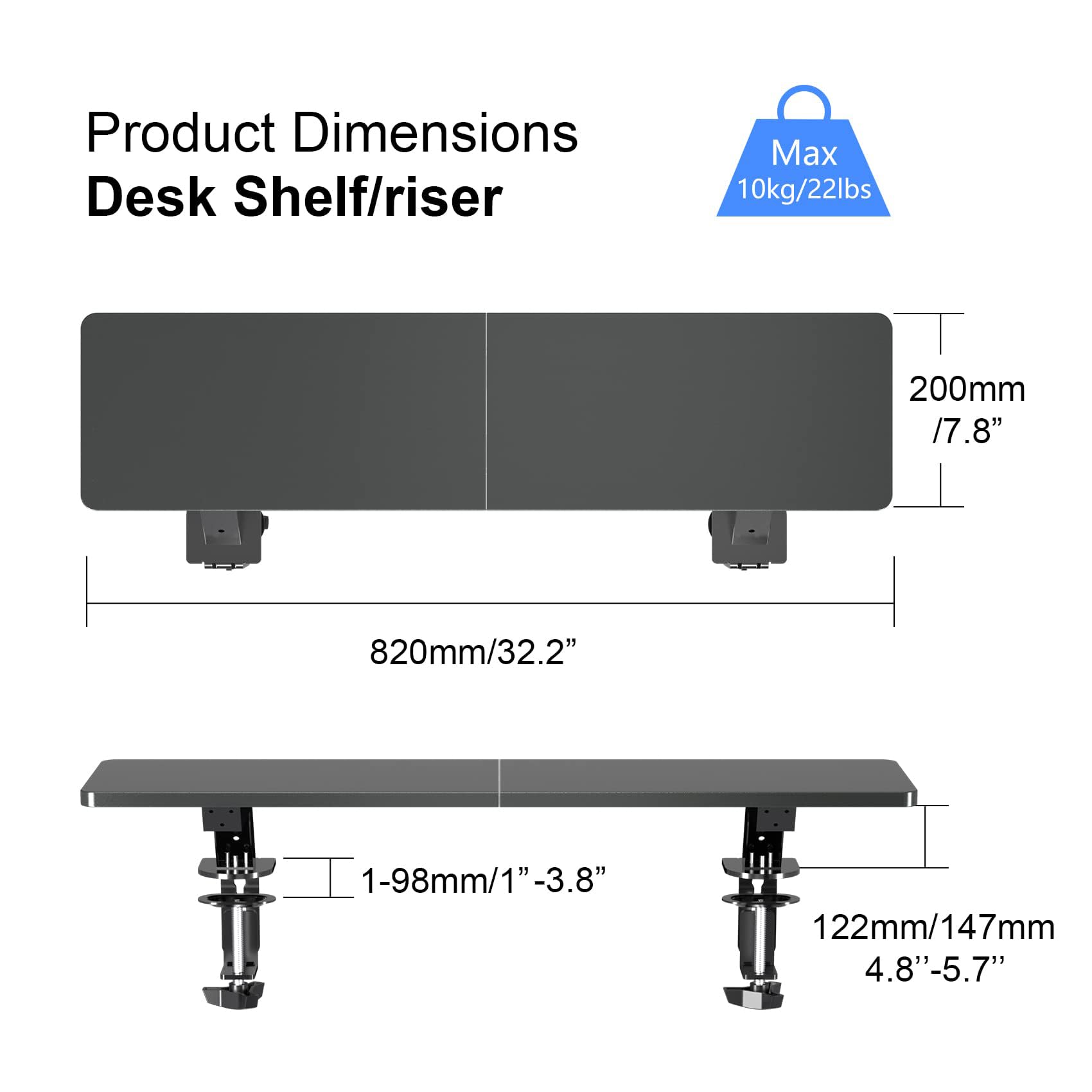 Suptek 32 Inch Dual Monitor Desk Mount Riser Shelf - Adjustable Computer Stand for 2 Monitors, Laptop, Printer, Notebook (32.2” x 7.8” x 5.7”) - Perfect for Home Office, Gaming Setup & Workspace Organization