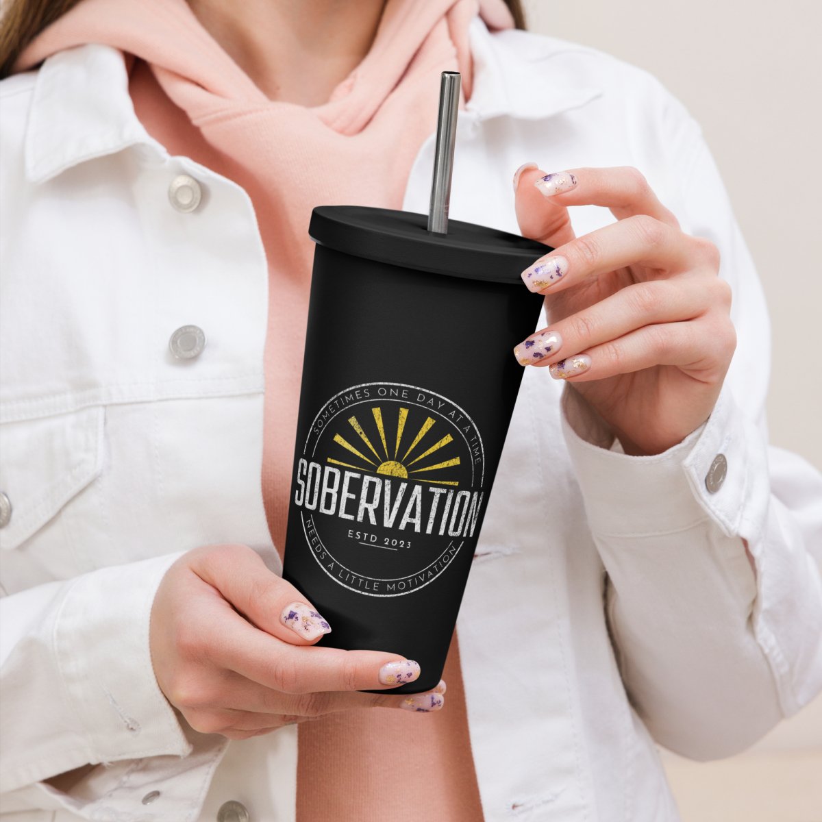Custom Printed Insulated Tumbler with Straw & Lid - 20oz Vacuum Sealed Stainless Steel Travel Mug - Perfect for Coffee, Tea & Cold Drinks at Office, Gym or Outdoor Activities