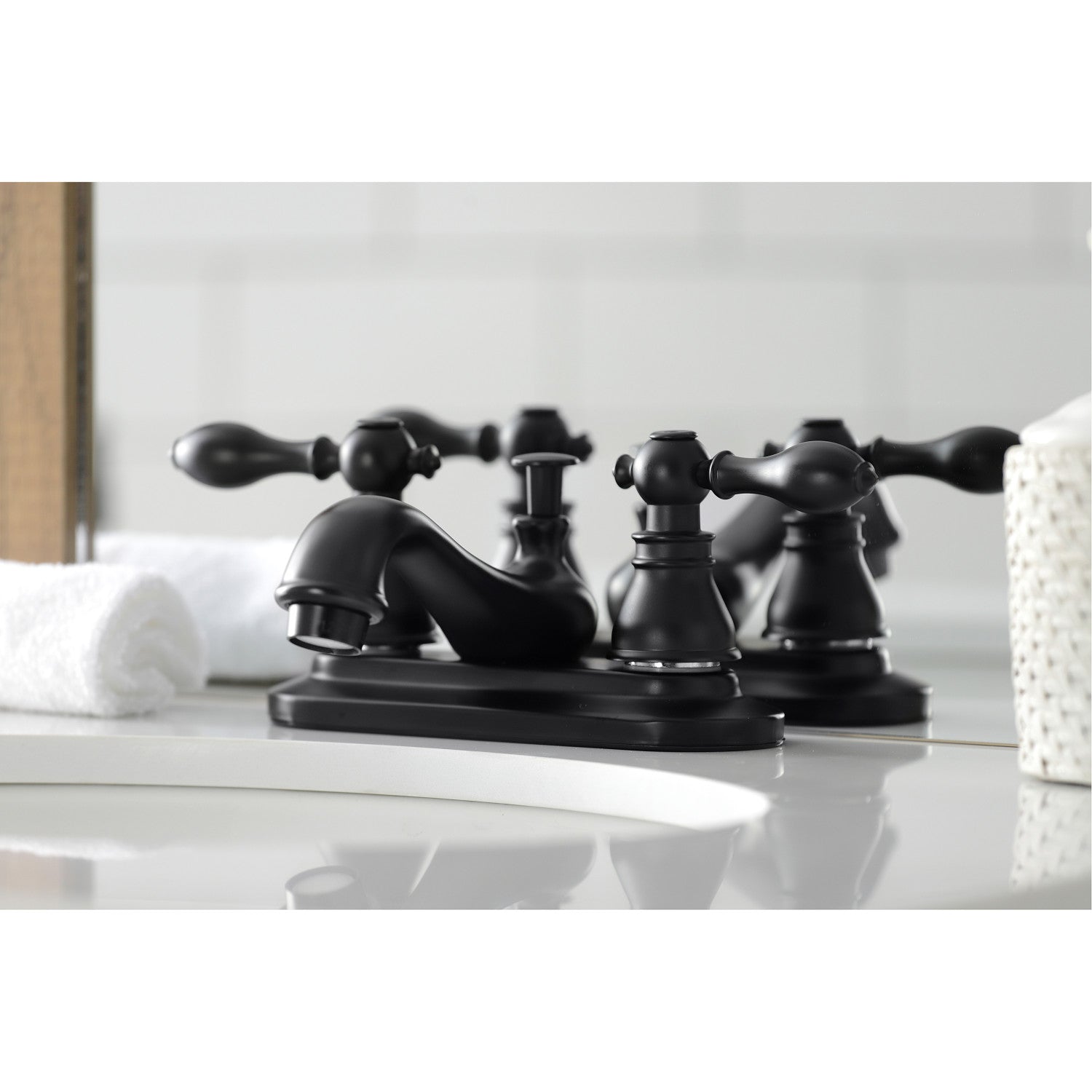 American Classic KB600ACL 4-Inch Centerset Bathroom Faucet - Matte Black Double Handle Deck Mount with Pop-Up Drain - Perfect for Small Bathroom Vanities & Powder Rooms