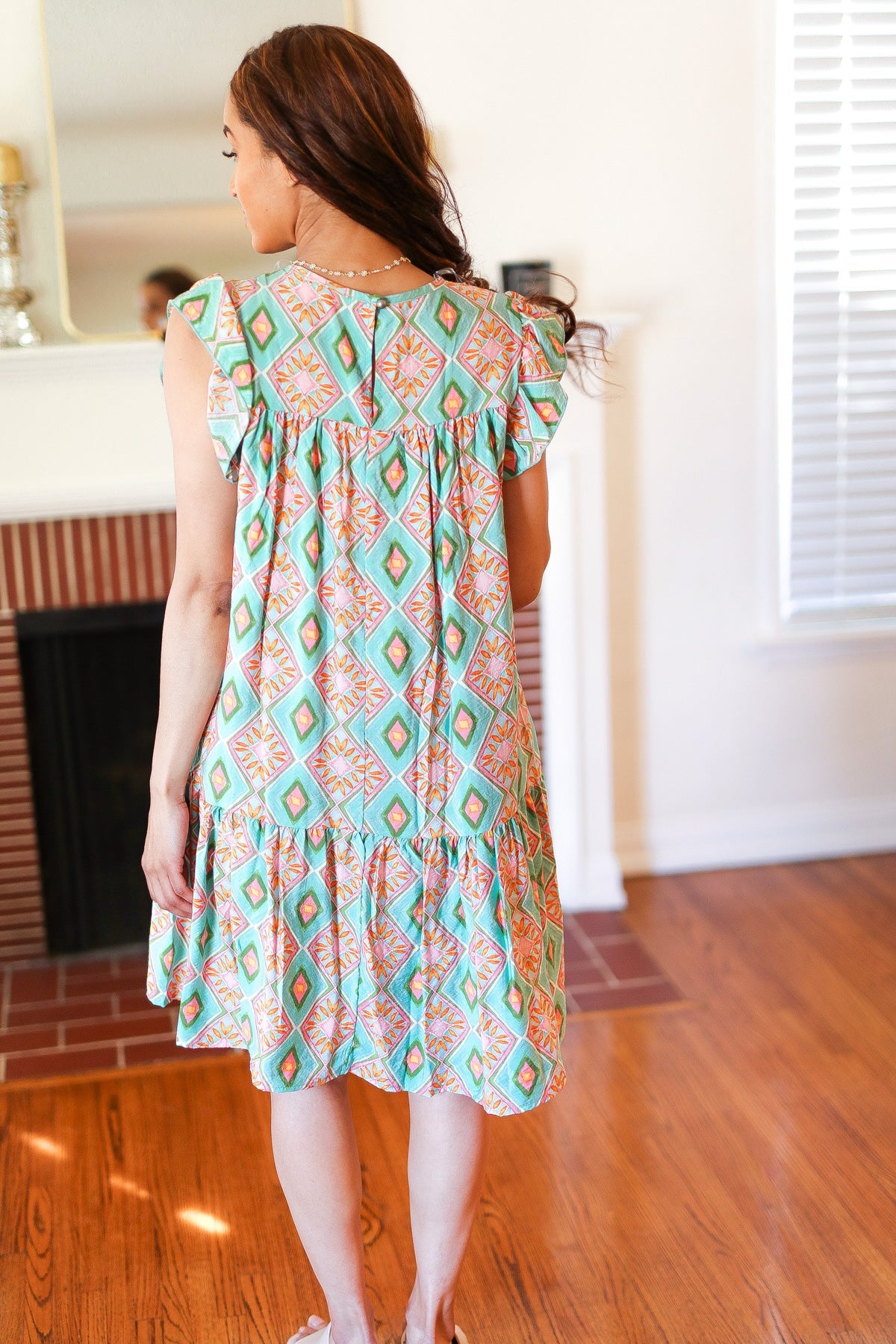 Boho Print Yoke Poplin Woven Dress - Floral Geometric Summer Dress for Women | Perfect for Beach Vacations, Music Festivals & Casual Outings