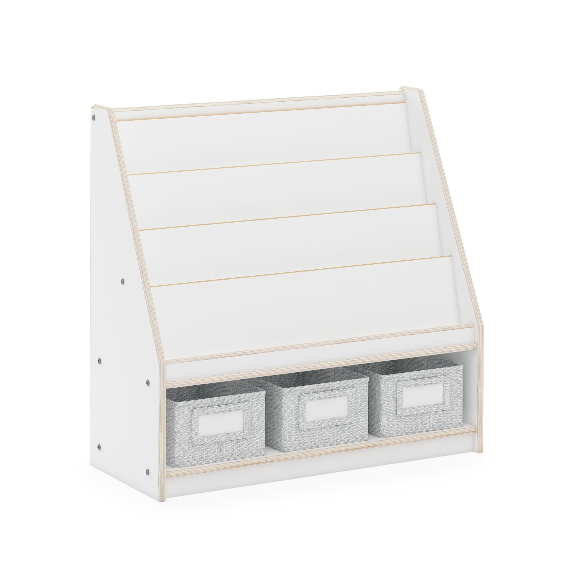Guidecraft EdQ Book and Bin Display White with 3 Storage Bins - Wooden Kids Bookcase & Toy Storage Organizer for Homeschool, Classroom & Playroom - Sturdy Bookshelf Furniture for Children's Books, Toys & Learning Supplies