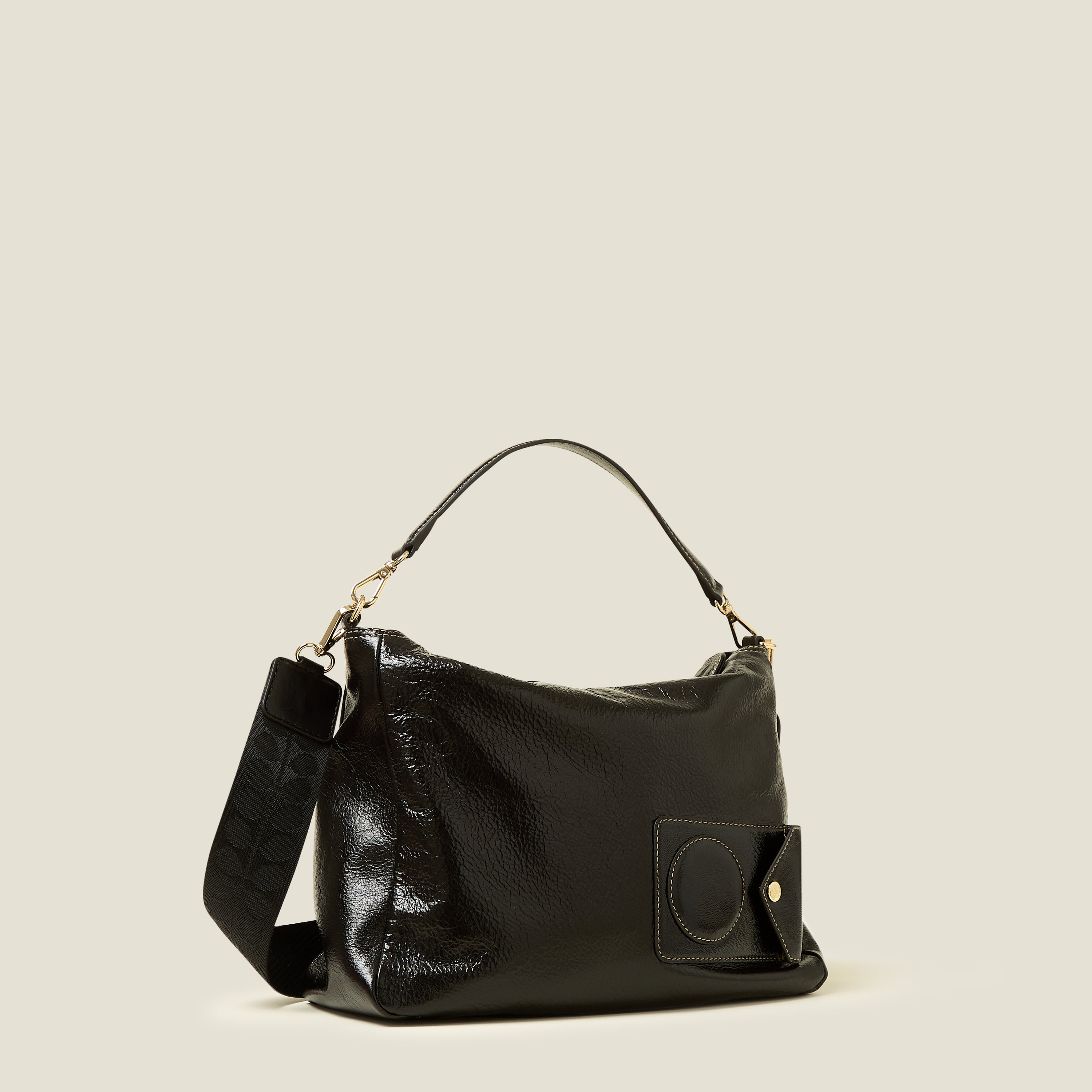 Softie Shoulder Bag with OK Applique - Stylish Black Crossbody Purse for Women, Perfect for Work, Travel & Everyday Use