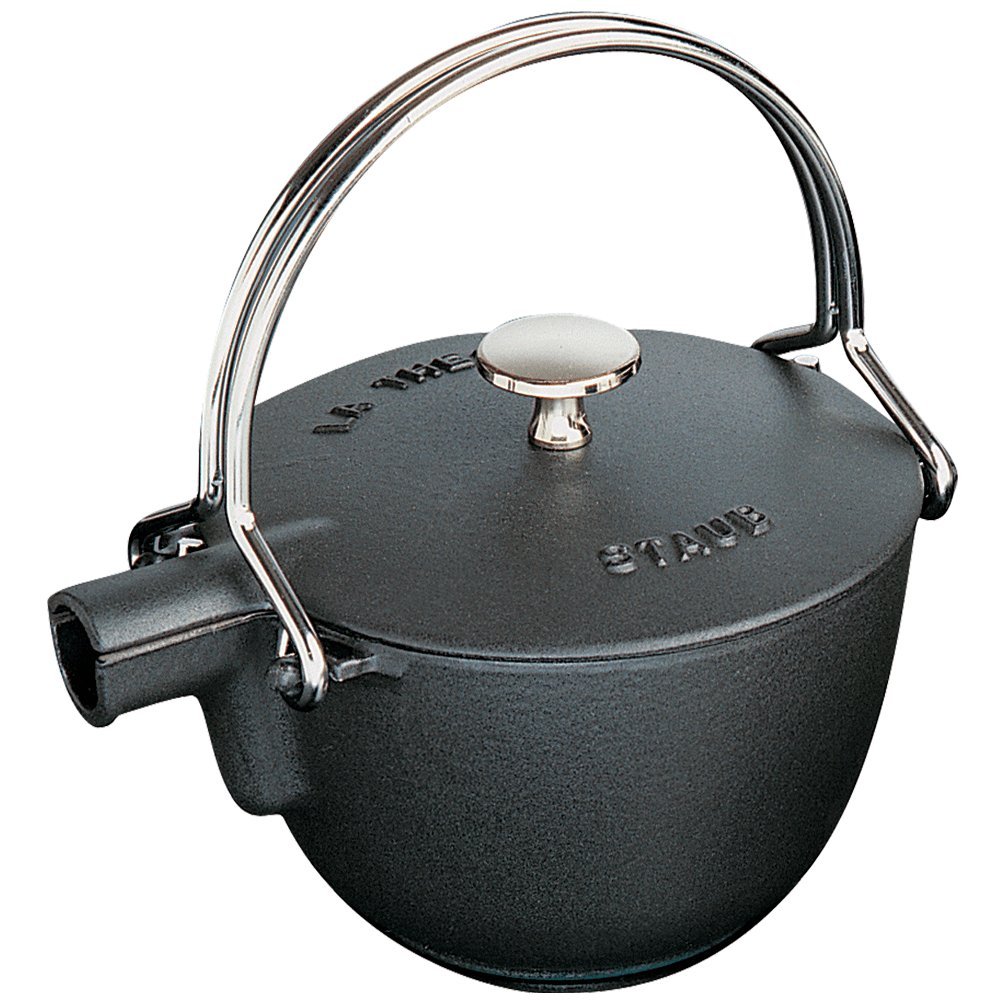 Staub 1-Quart Round Cast Iron Tea Kettle - Matte Black French-Made for Stovetop & Tea Brewing | Perfect for Home Kitchen & Gift Giving