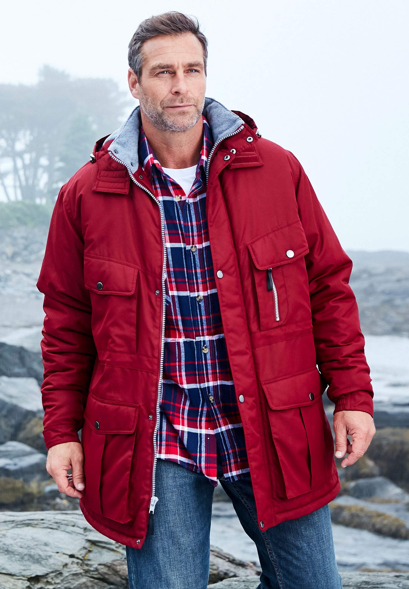 KingSize Men's Big & Tall Fleece-Lined Winter Parka with Detachable Hood & 6 Pockets - Waterproof Cold Weather Coat for Outdoor Activities, Hunting & Snow Sports